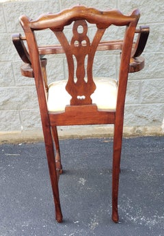 Mid-Century Mahogany Chippendale Style Fruitwood High Chair with Tray
