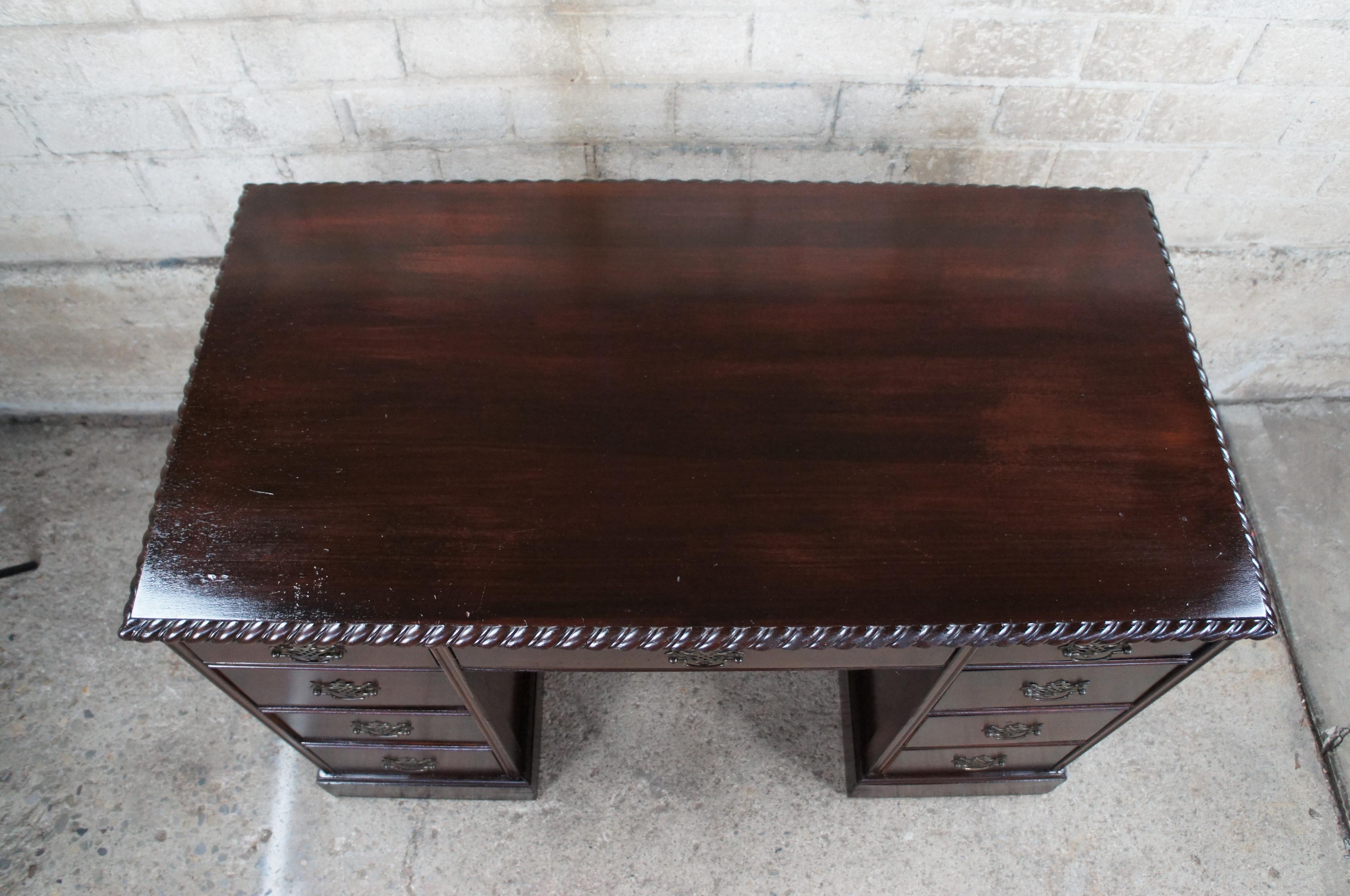 Mid-20th Century Mid Century Mahogany Chippendale Style Kneehole Library Office Writing Desk