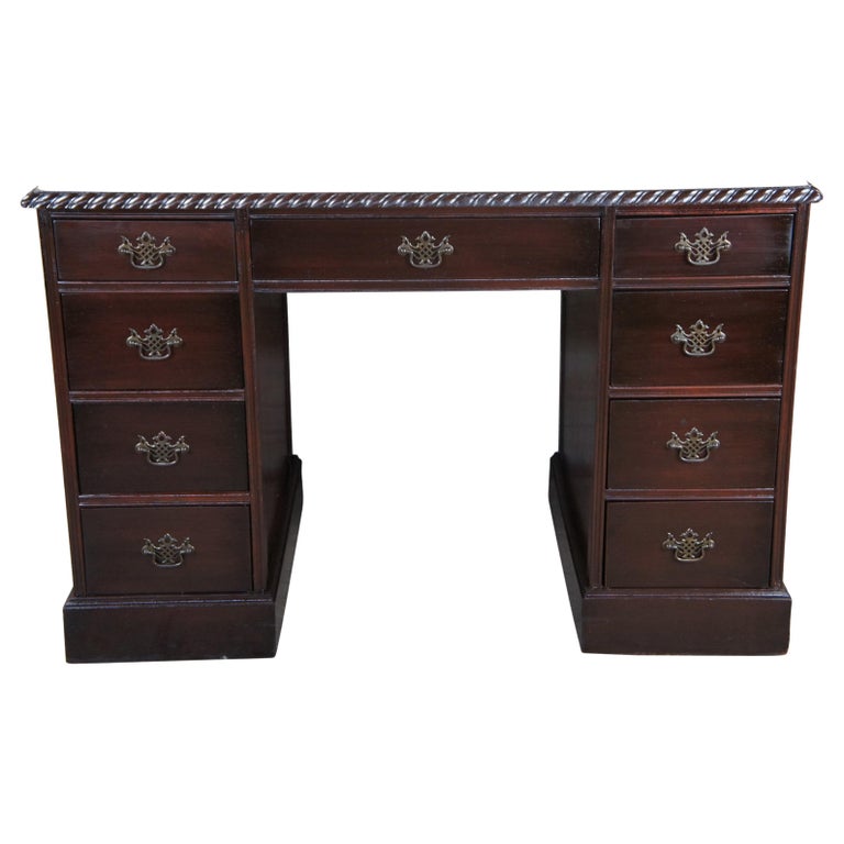 Mid Century Mahogany Chippendale Style Kneehole Library Office Writing ...