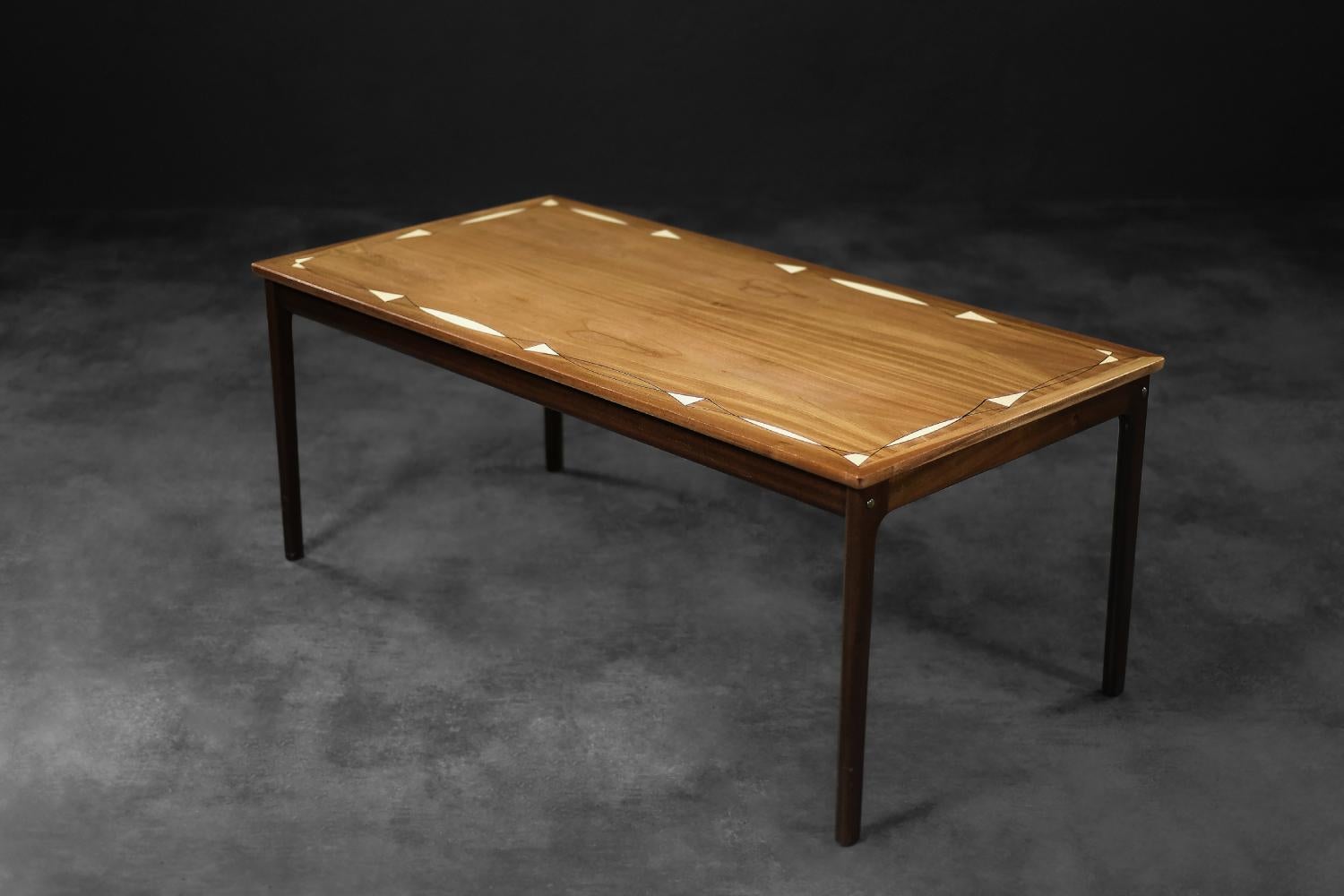 Mid-20th Century Mid-Century Mahogany Coffee Table with Hand-Painted Pattern by Ole Wanscher For Sale