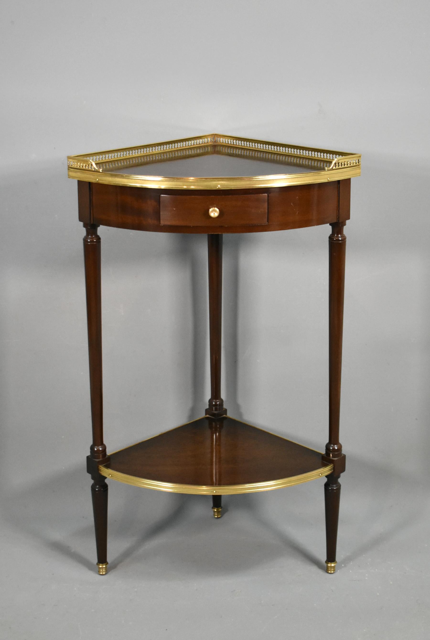 Brass Mid-Century Mahogany Corner Table
