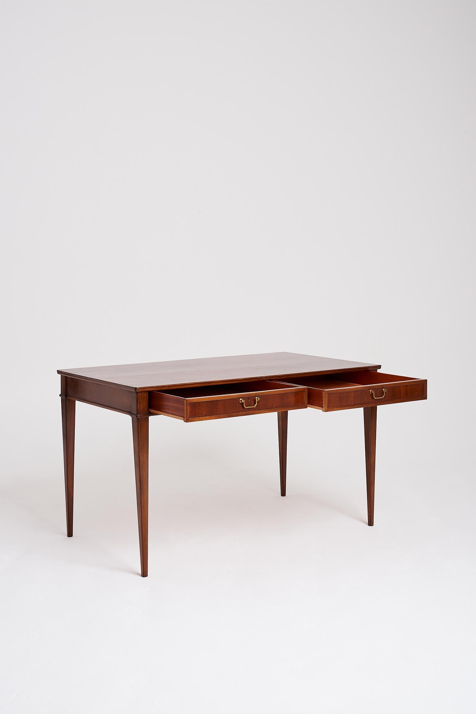 Brass Midcentury Mahogany Desk