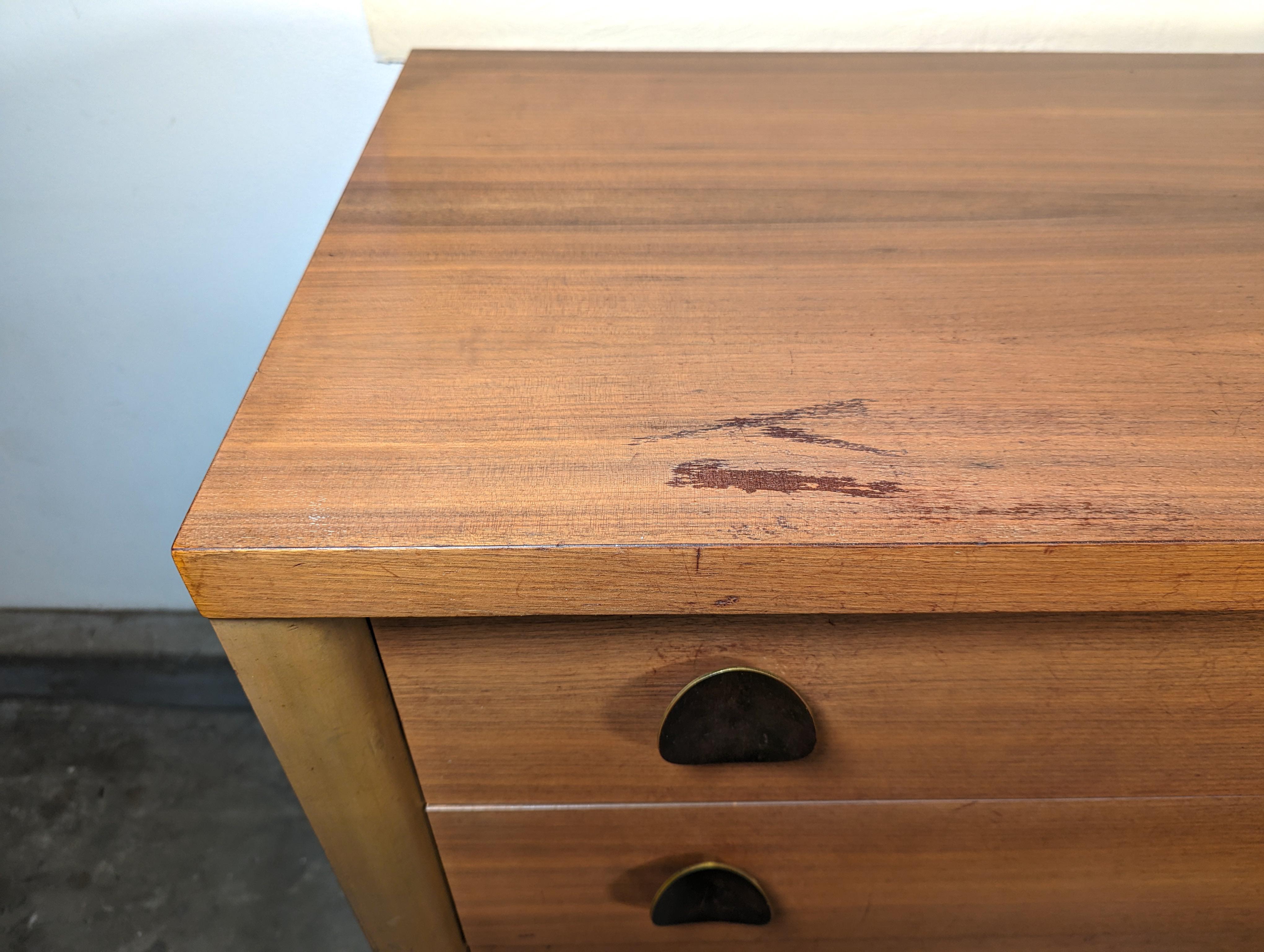 Mid Century Mahogany Tallboy Dresser, Brass Handles, c1950s 2