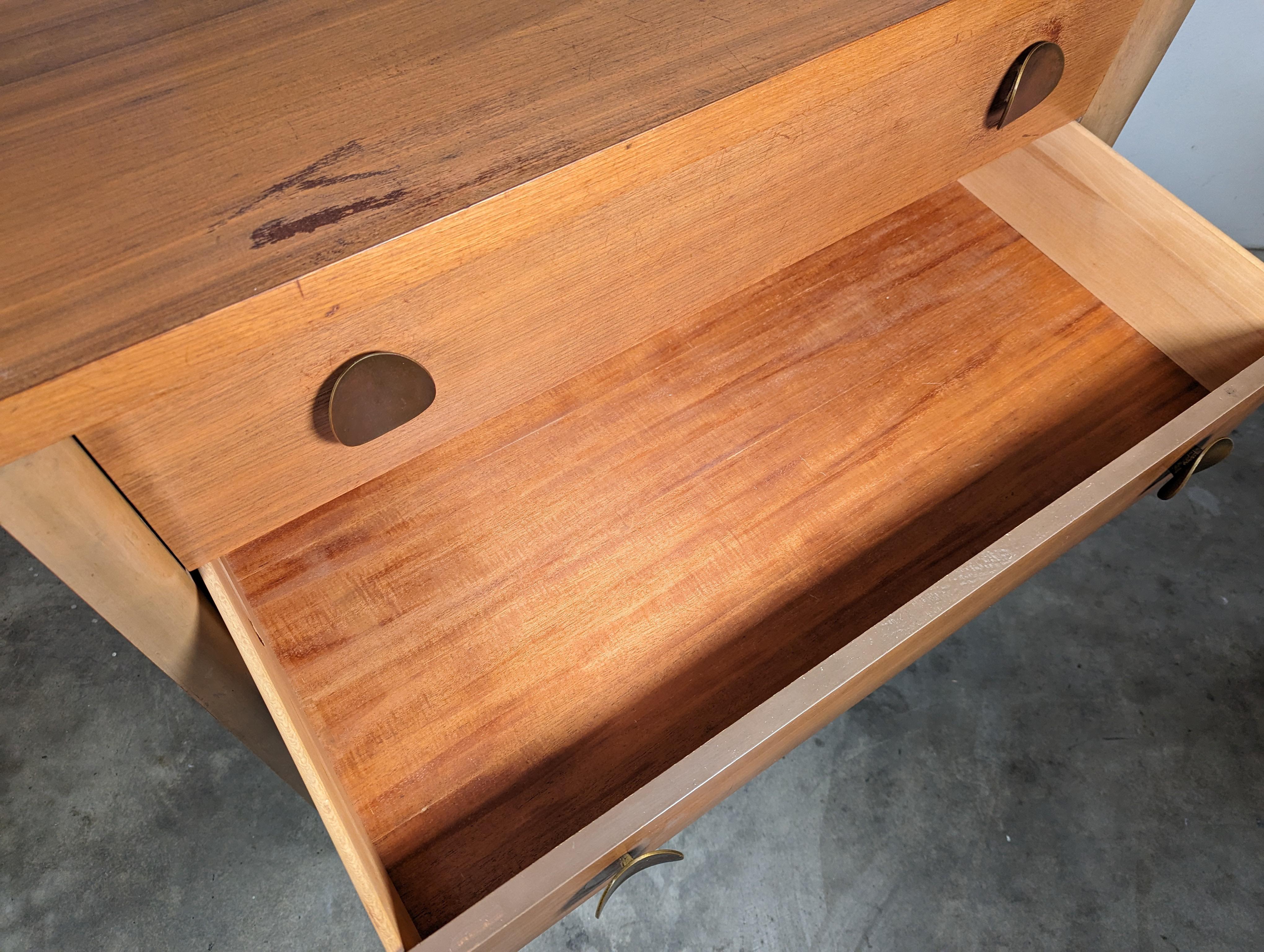 Mid Century Mahogany Tallboy Dresser, Brass Handles, c1950s 3