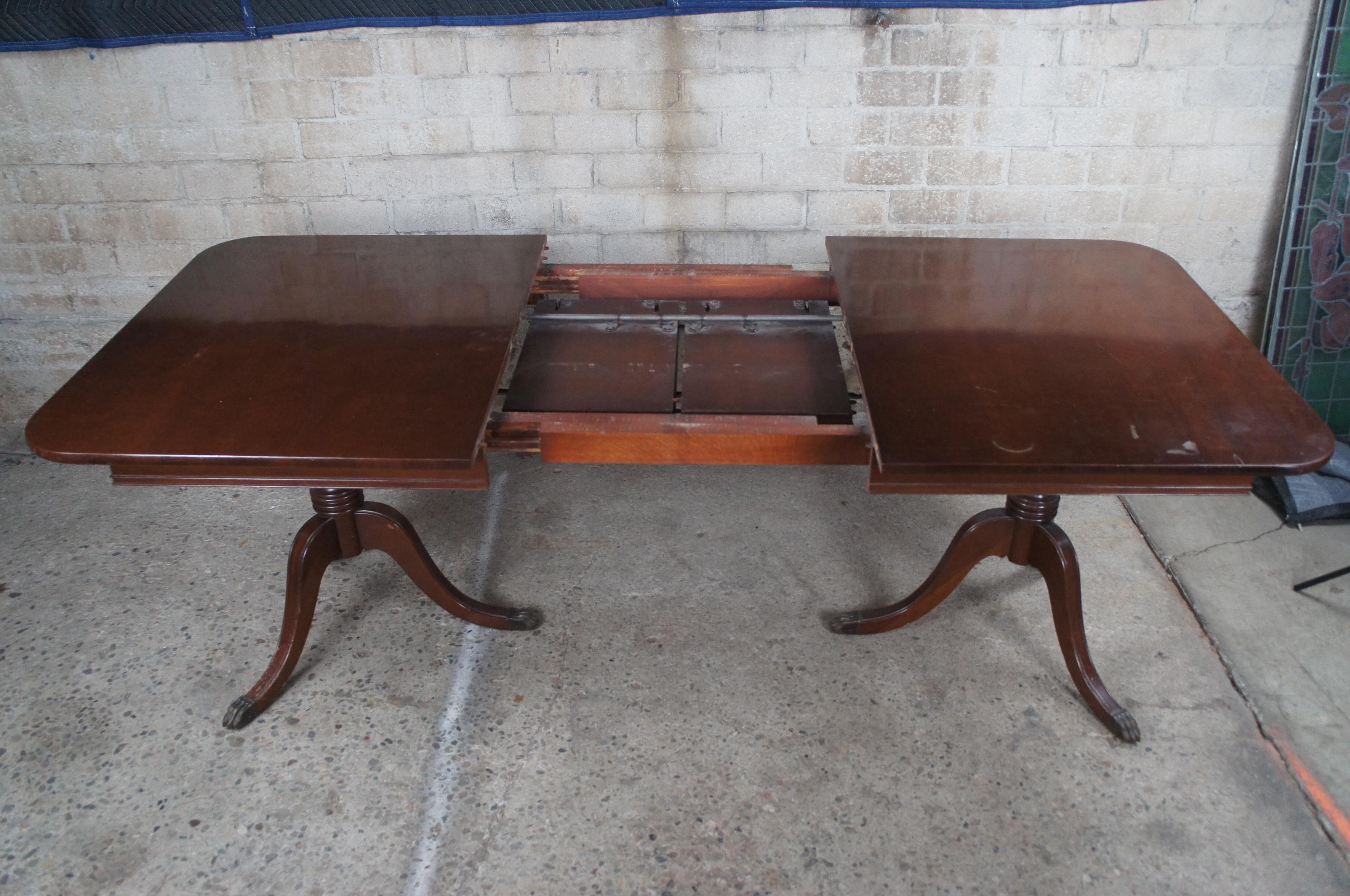 Mid Century Mahogany Duncan Phyfe Barley Twist Claw Foot Dining Table 62