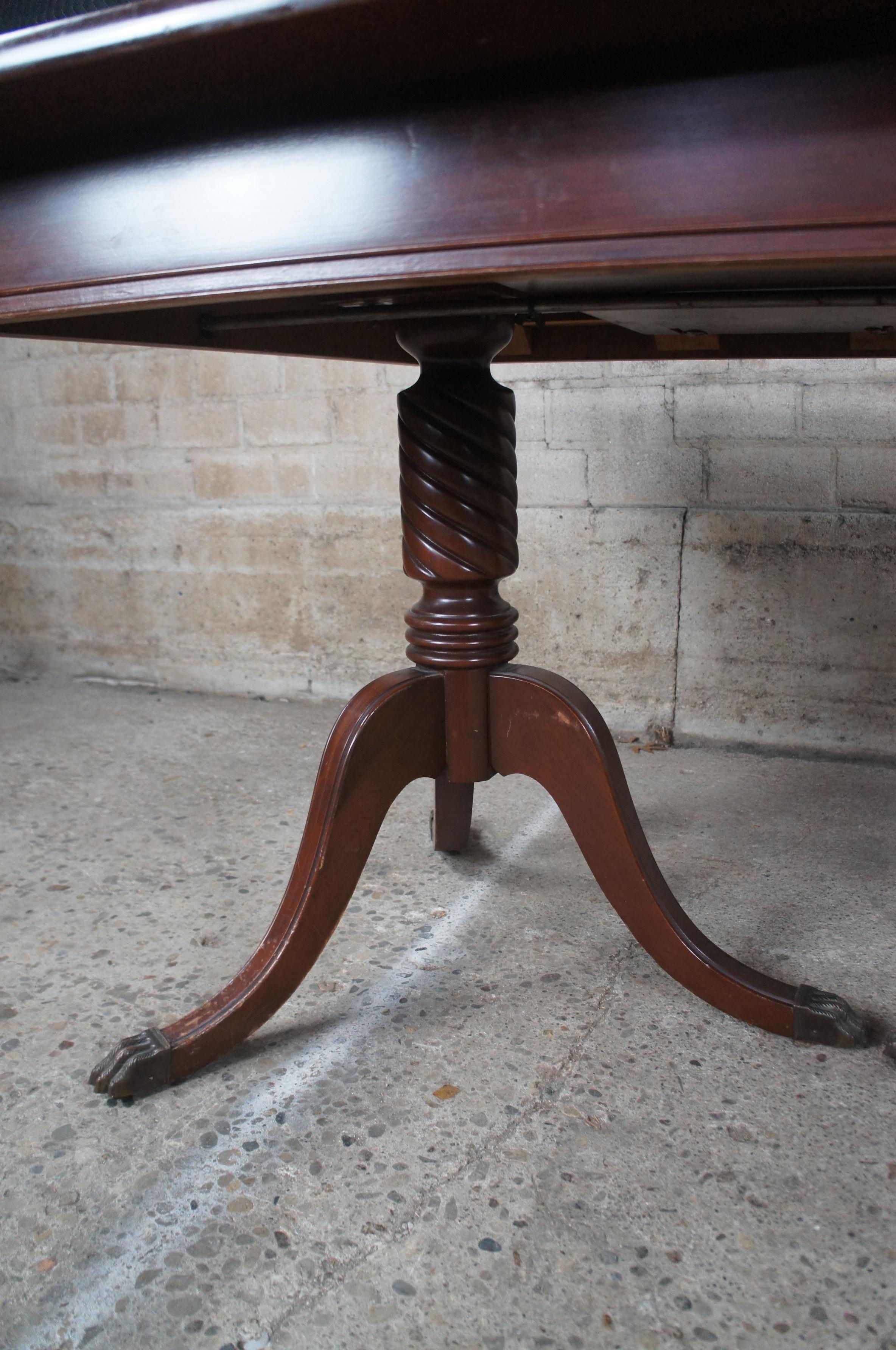 Mid-20th Century Mid Century Mahogany Duncan Phyfe Barley Twist Claw Foot Dining Table 62