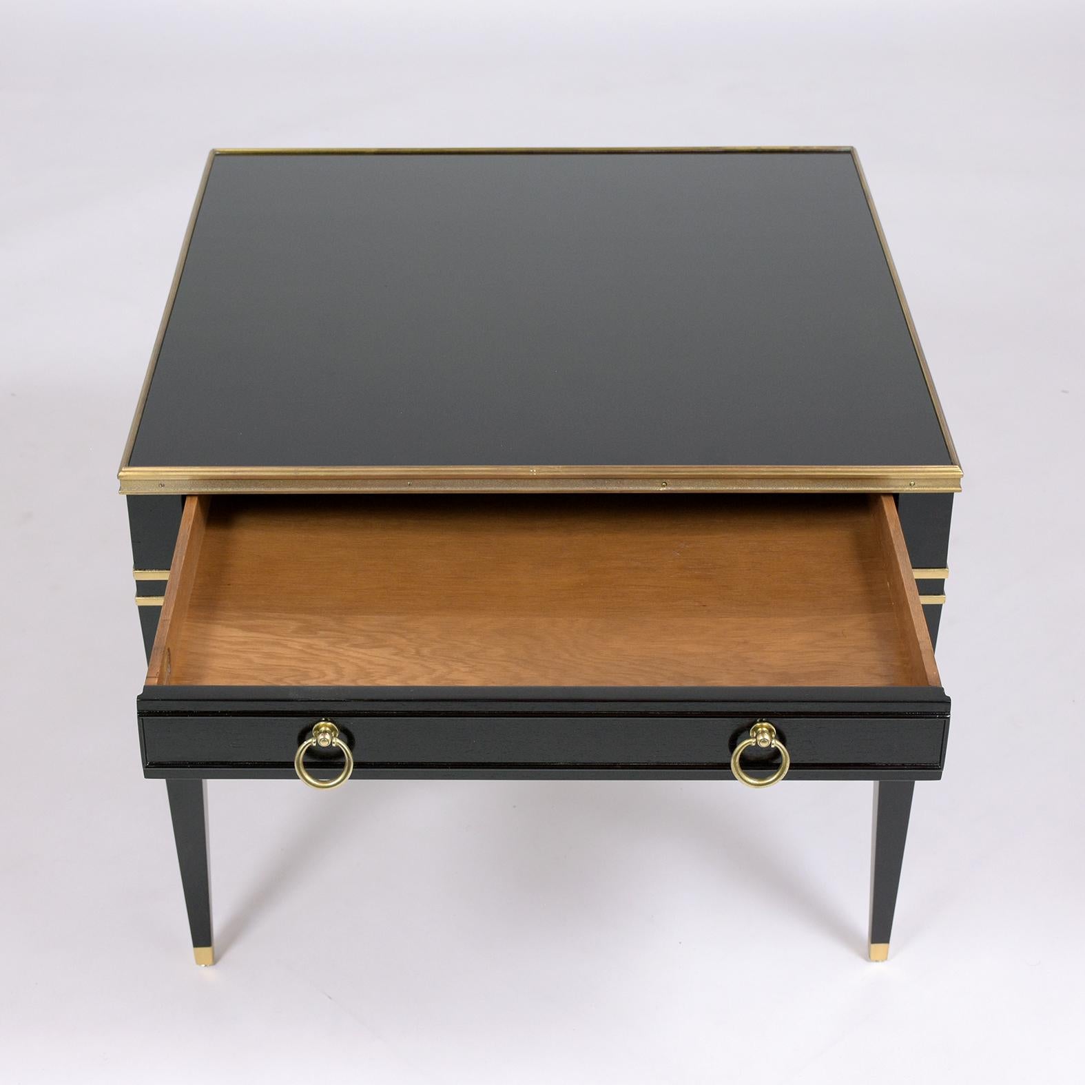 Mid-Century Brass Ebonized Side Table In Good Condition In Los Angeles, CA