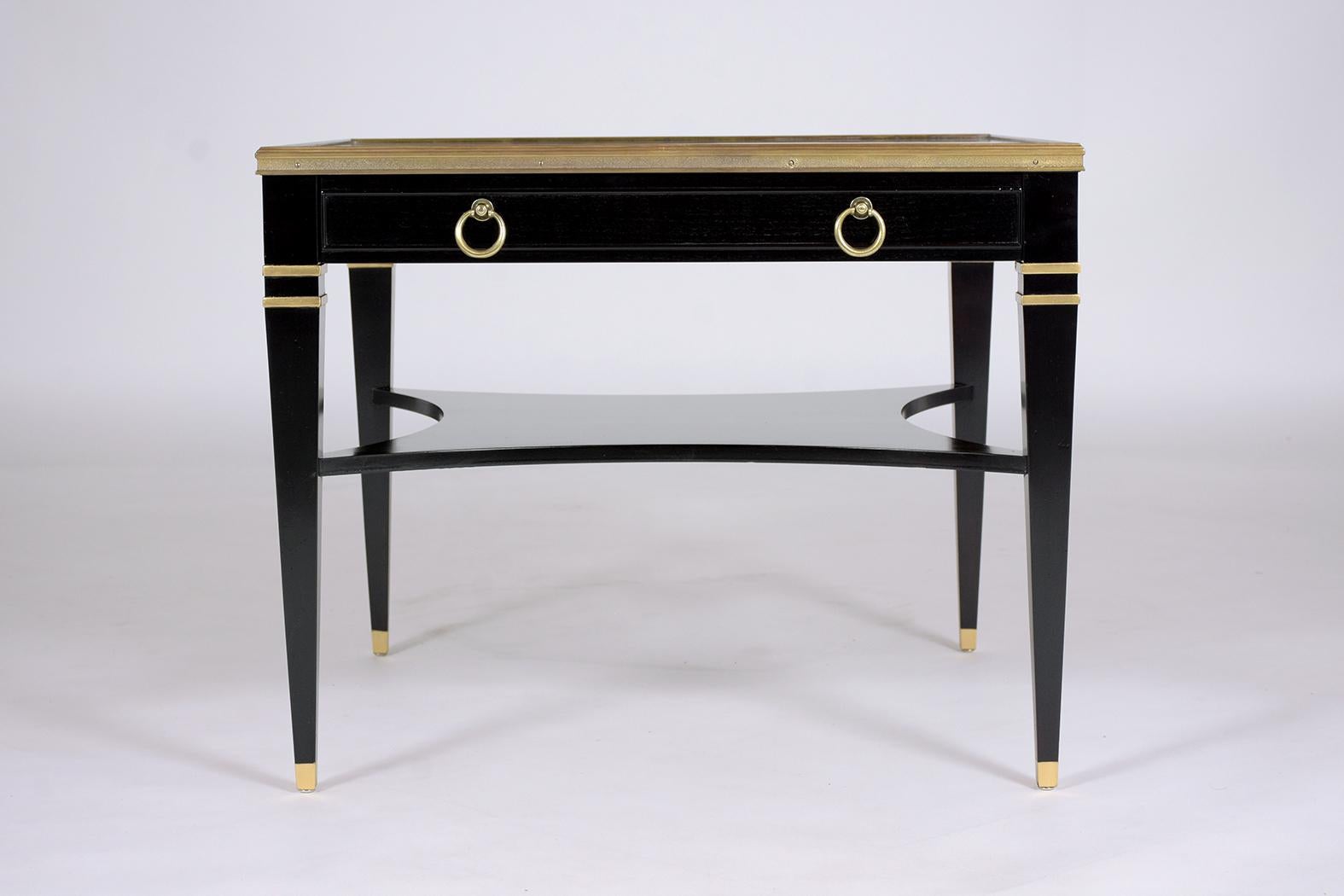 Mid-Century Brass Ebonized Side Table 4