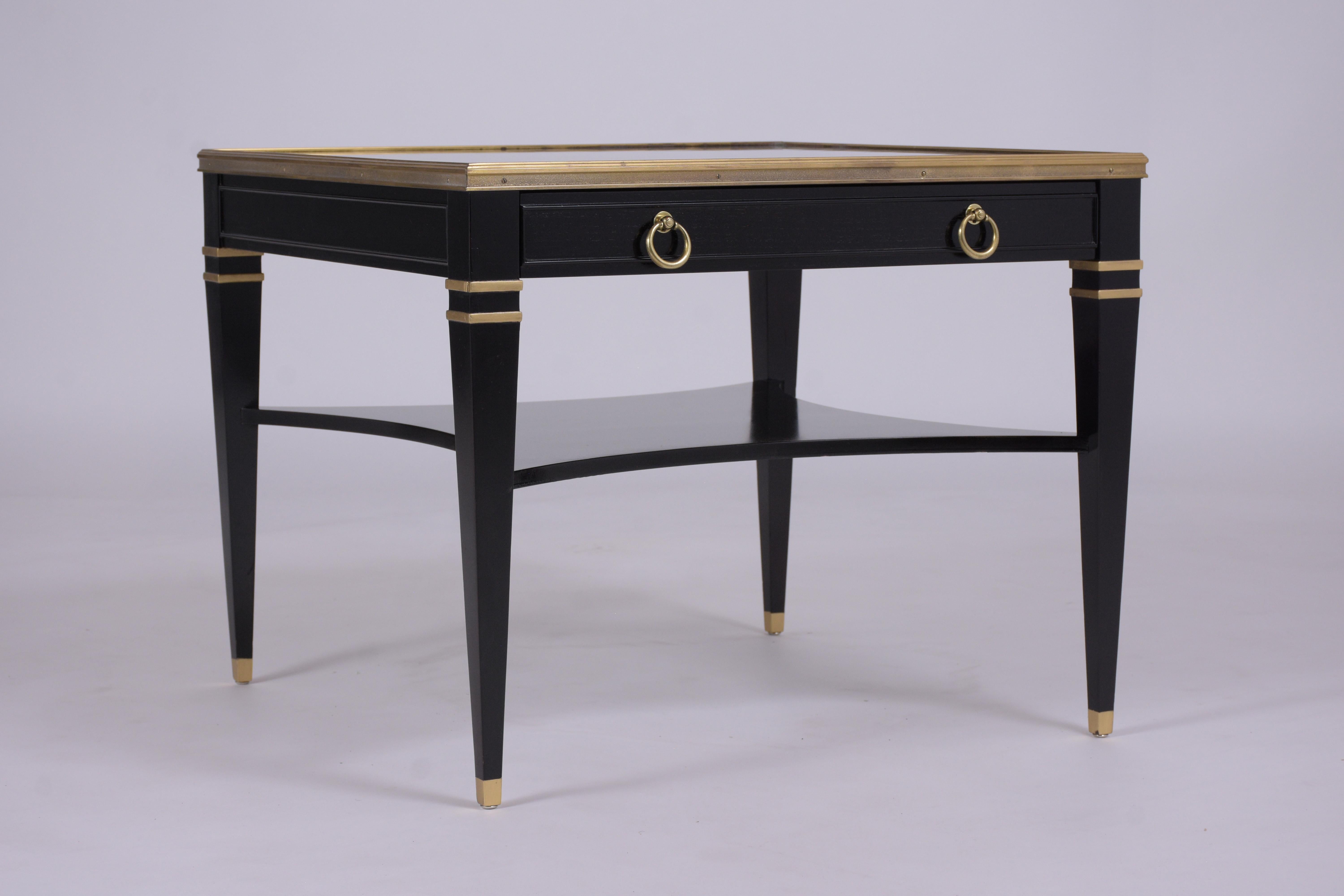 Mid-Century Brass Ebonized Side Table 6