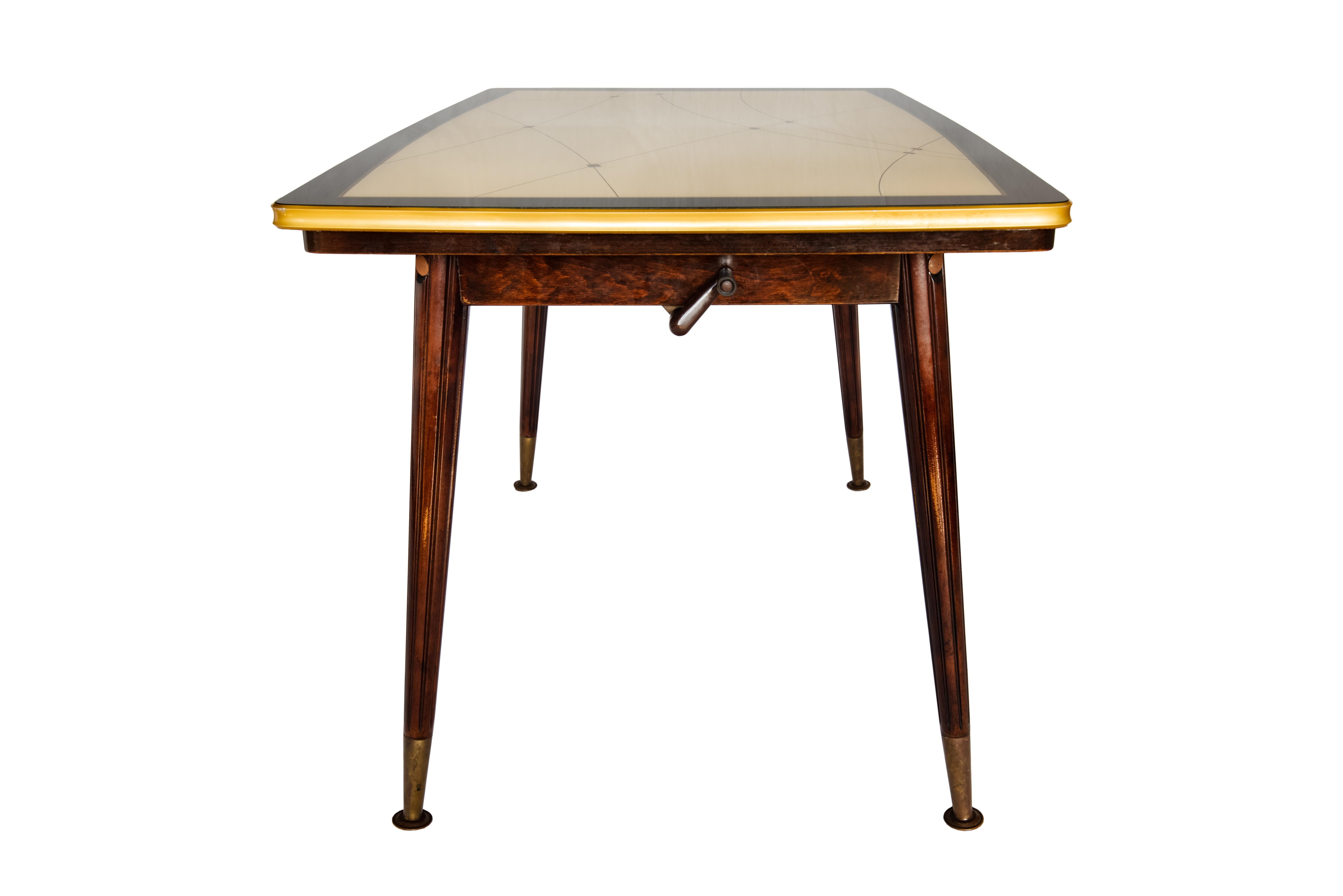 Mid-Century Modern Midcentury Mahogany Extendable Lifting Table, Resopal Glass Plate, Ilse Möbel