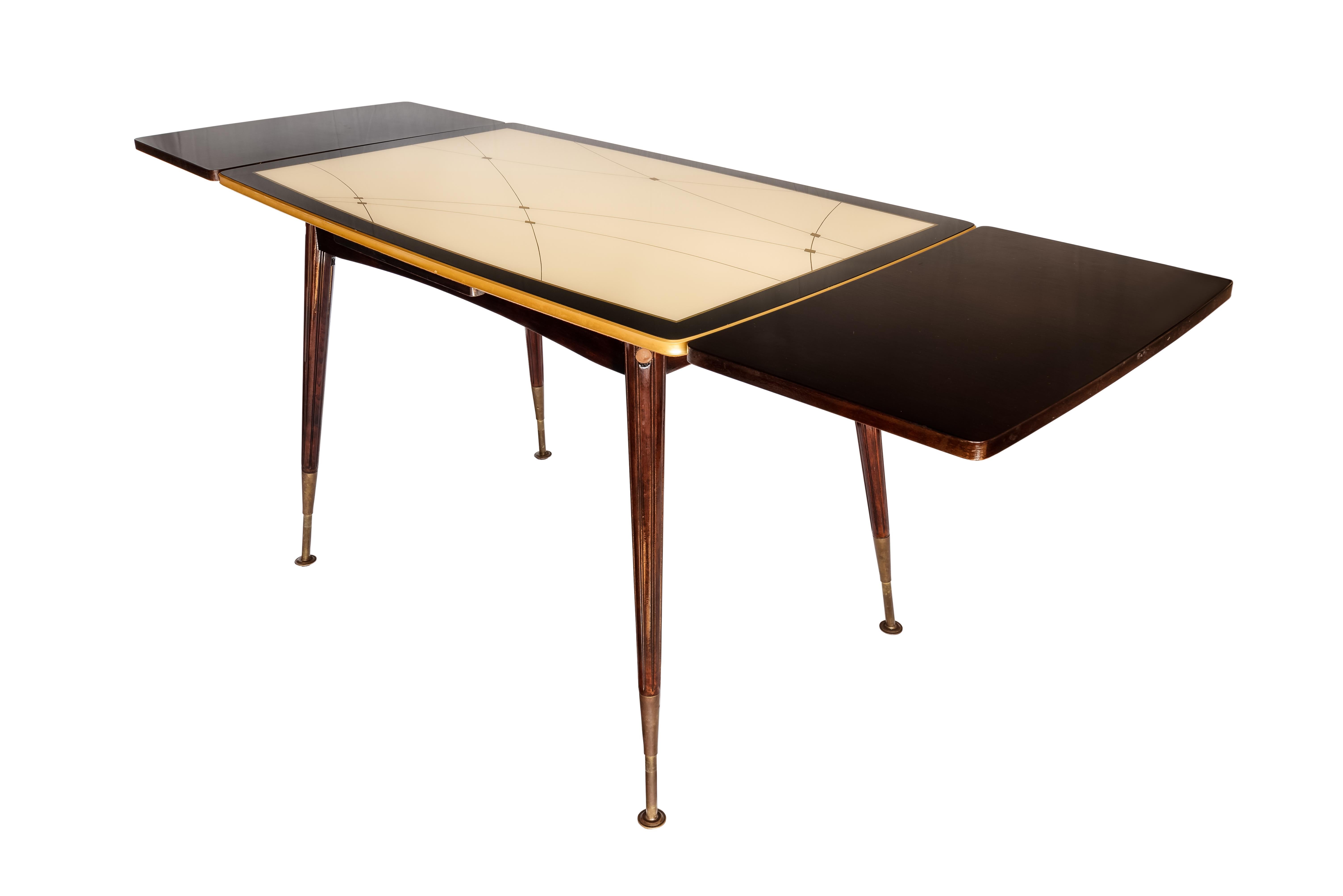 Varnished Midcentury Mahogany Extendable Lifting Table, Resopal Glass Plate, Ilse Möbel
