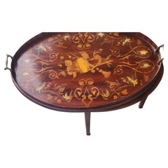 Mid-Century Mahogany Inlaid w Instuments & Angels Tray Table