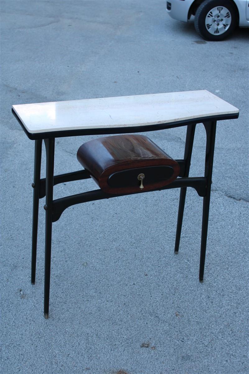 Midcentury Mahogany Italian Design Console Rectangular Marble Top, 1950s In Good Condition In Palermo, Sicily