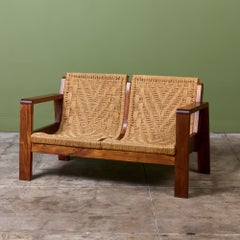 Causeuse en acajou du milieu du siècle avec Design/One tissé, style Mini Boga