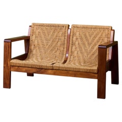 Causeuse en acajou du milieu du siècle avec Design/One tissé, style Mini Boga