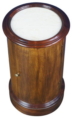 Mid Century Mahogany & Marble Somno Empire Drum Table Cabinet Louis Phillipe
