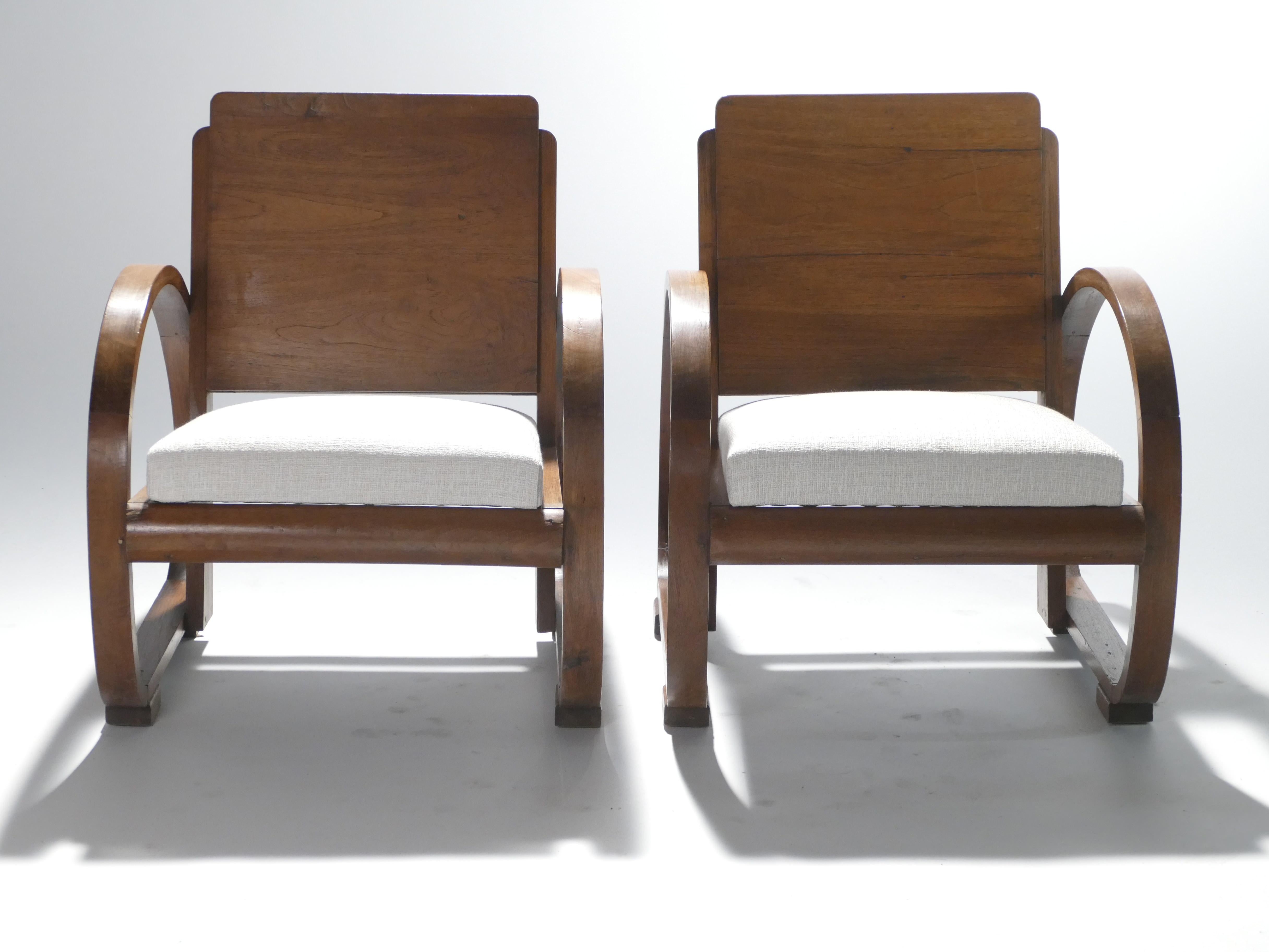 Mid-Century Modern Midcentury Mahogany Modernist Armchairs Michel Dufet, 1940s