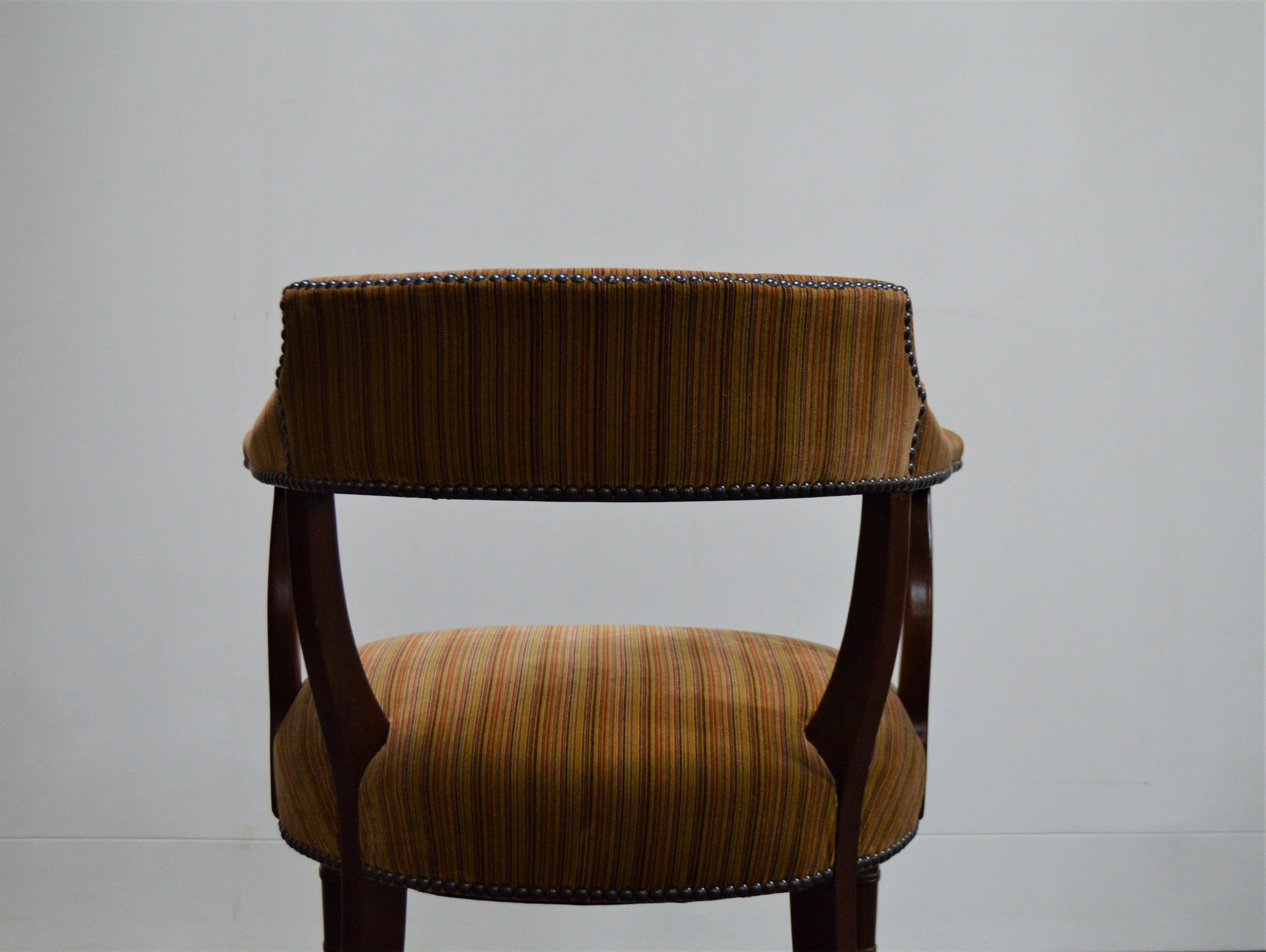 Midcentury Mahogany Regency Style Barrel Library Chair with Faux Bamboo Legs 1