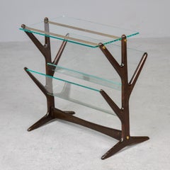 Mid Century Mahogany Side Table with Magazine Rack and Brass Detail