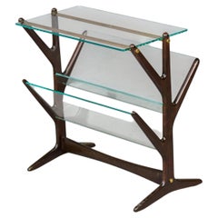 Mid Century Mahogany Side Table with Magazine Rack and Brass Detail