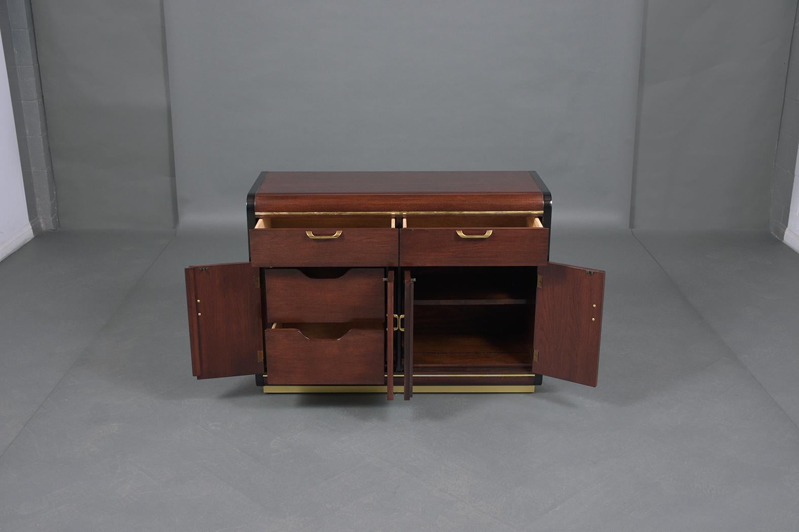 Carved Mid-Century Mahogany Brass Sideboard