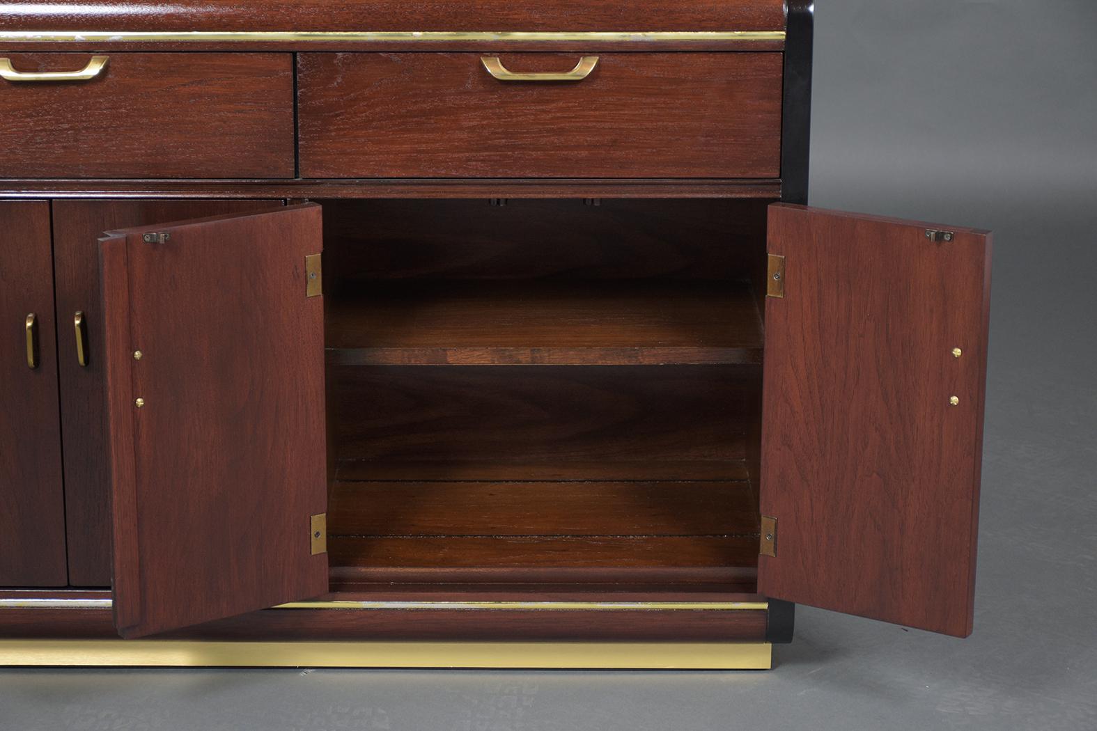 Mid-Century Mahogany Brass Sideboard In Good Condition In Los Angeles, CA