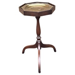 Mid Century Mahogany Spide Legs Octogonal Candle Stand With Brass Tray Top