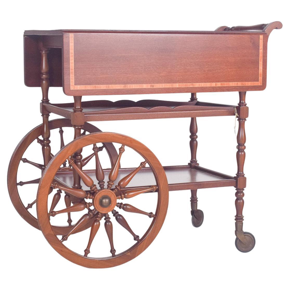 Teewagen aus Mahagoni mit Seitenklappen aus der Mitte des Jahrhunderts