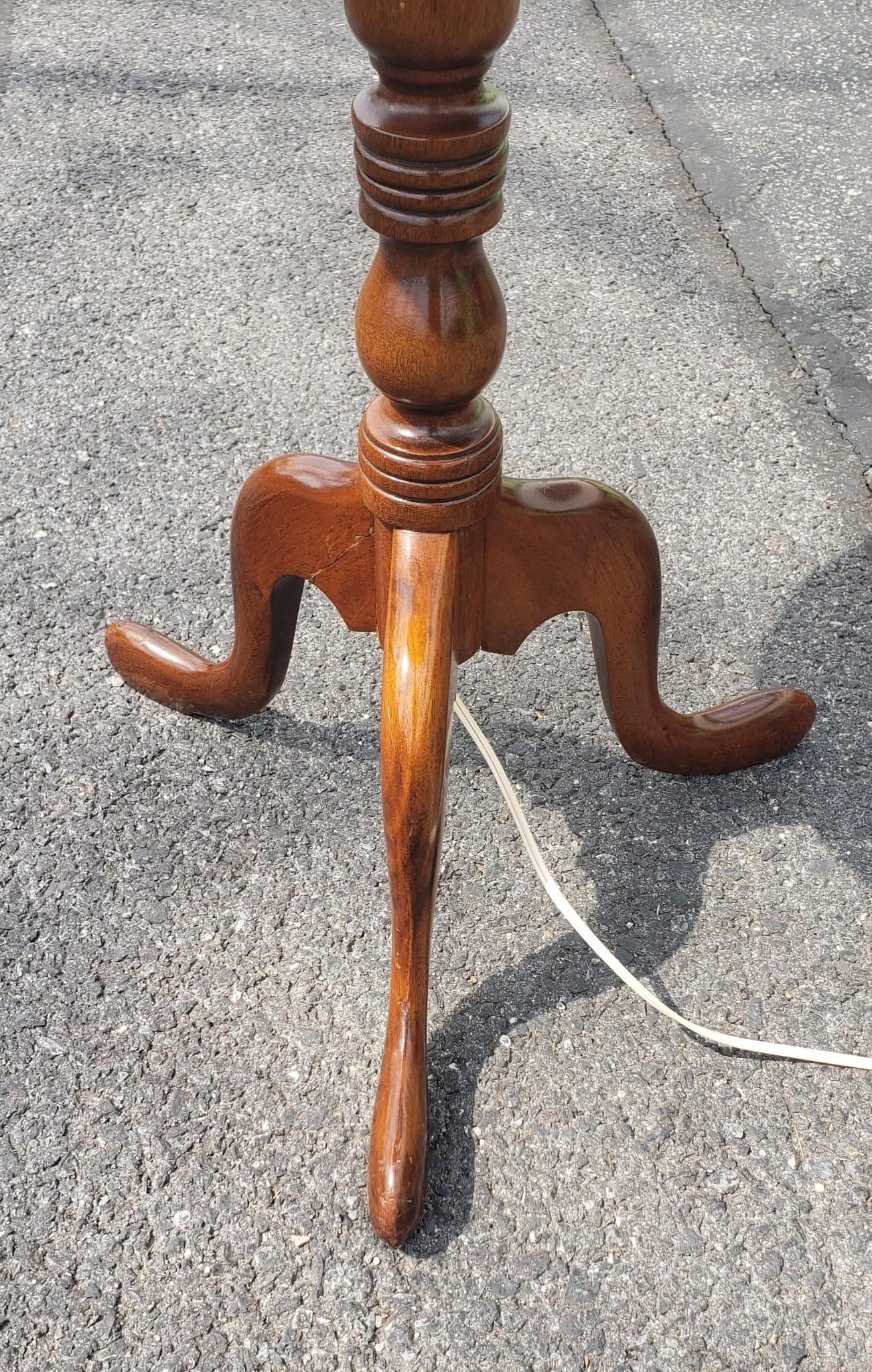 A Mid-Century Mahogany Tripod Snake Feet Floor Lamp Table. Measure 18