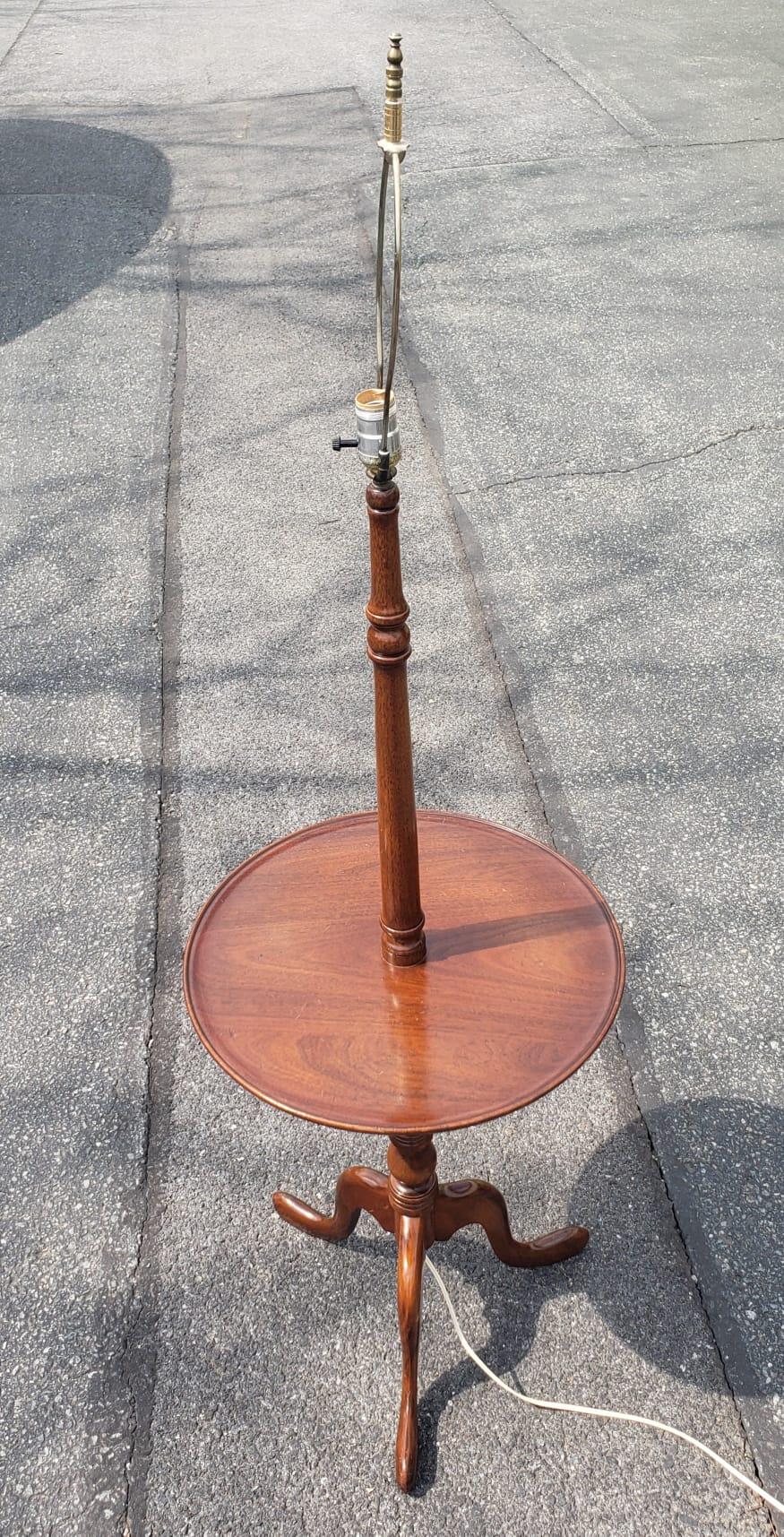 Mid-Century Modern Mid-Century Mahogany Tripod Snake Feet Floor Lamp Table For Sale