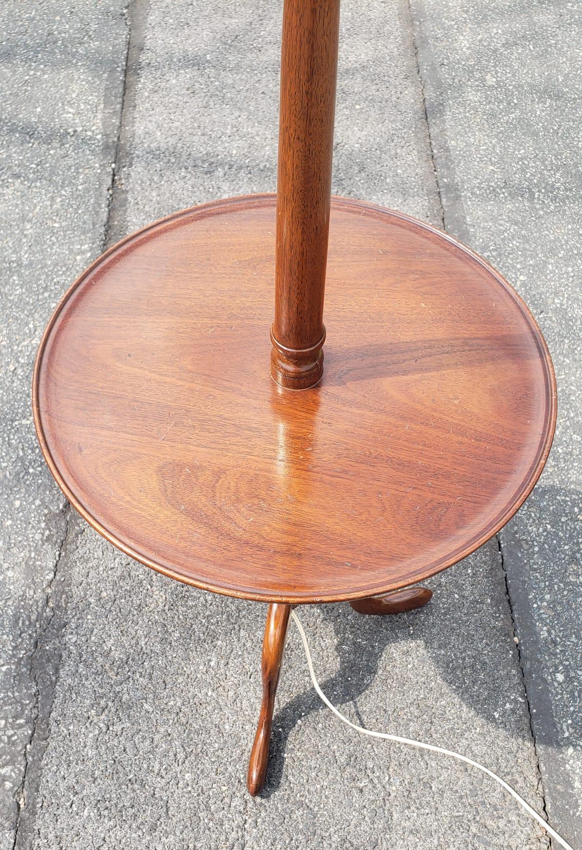 American Mid-Century Mahogany Tripod Snake Feet Floor Lamp Table For Sale