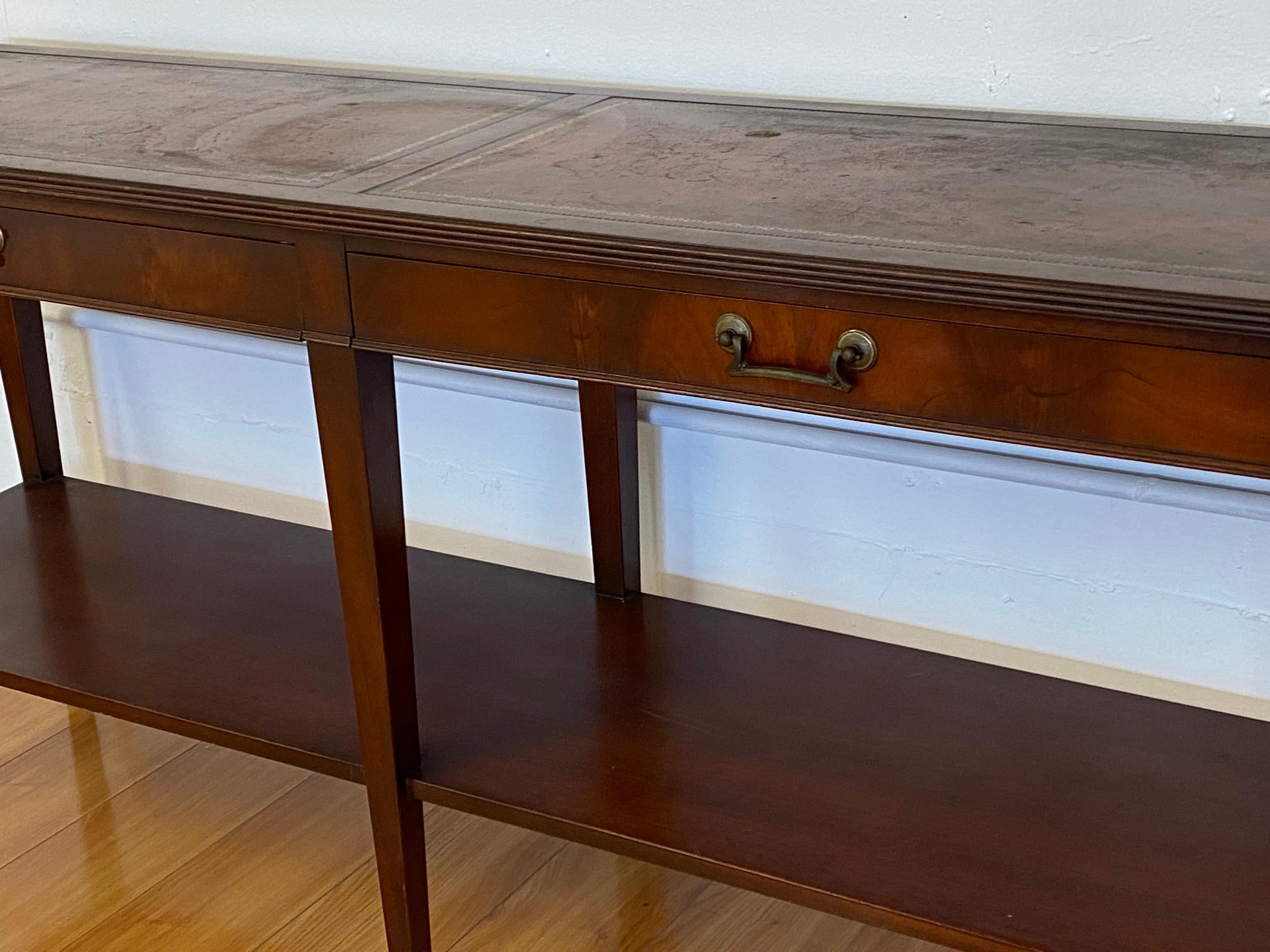 Mid Century Mahogany Two Drawer Console Table by W & J Sloan In Good Condition In San Francisco, CA