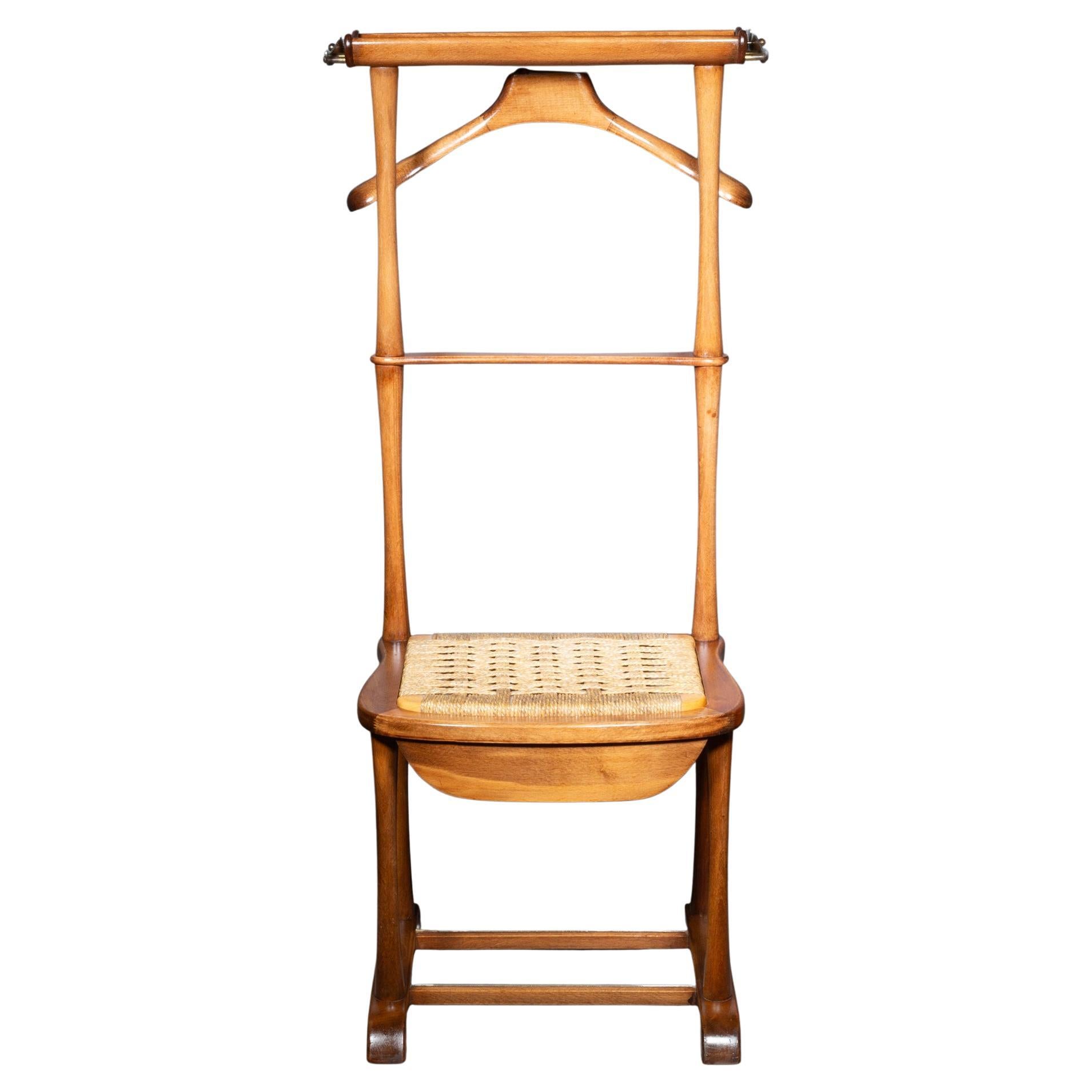 Valet de chambre en acajou du milieu du siècle avec siège en jonc c.1950s, Italie