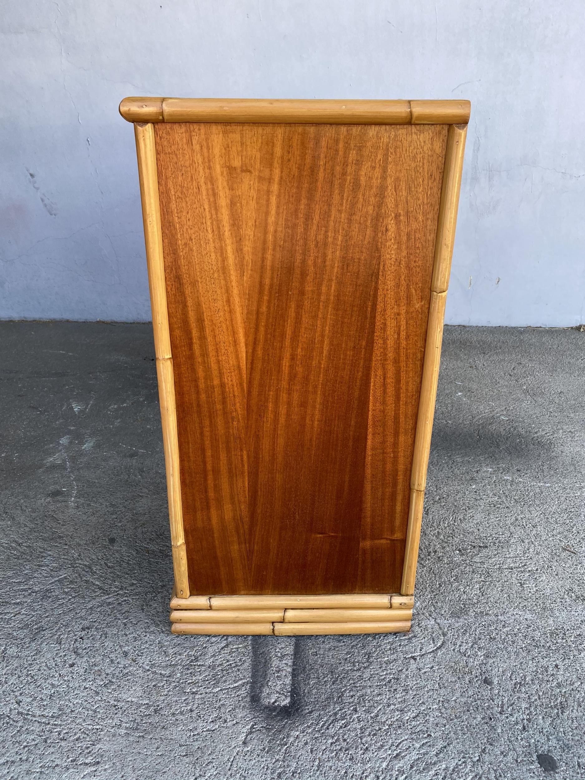 Midcentury Mahogany Vanity with Rattan Accents 5