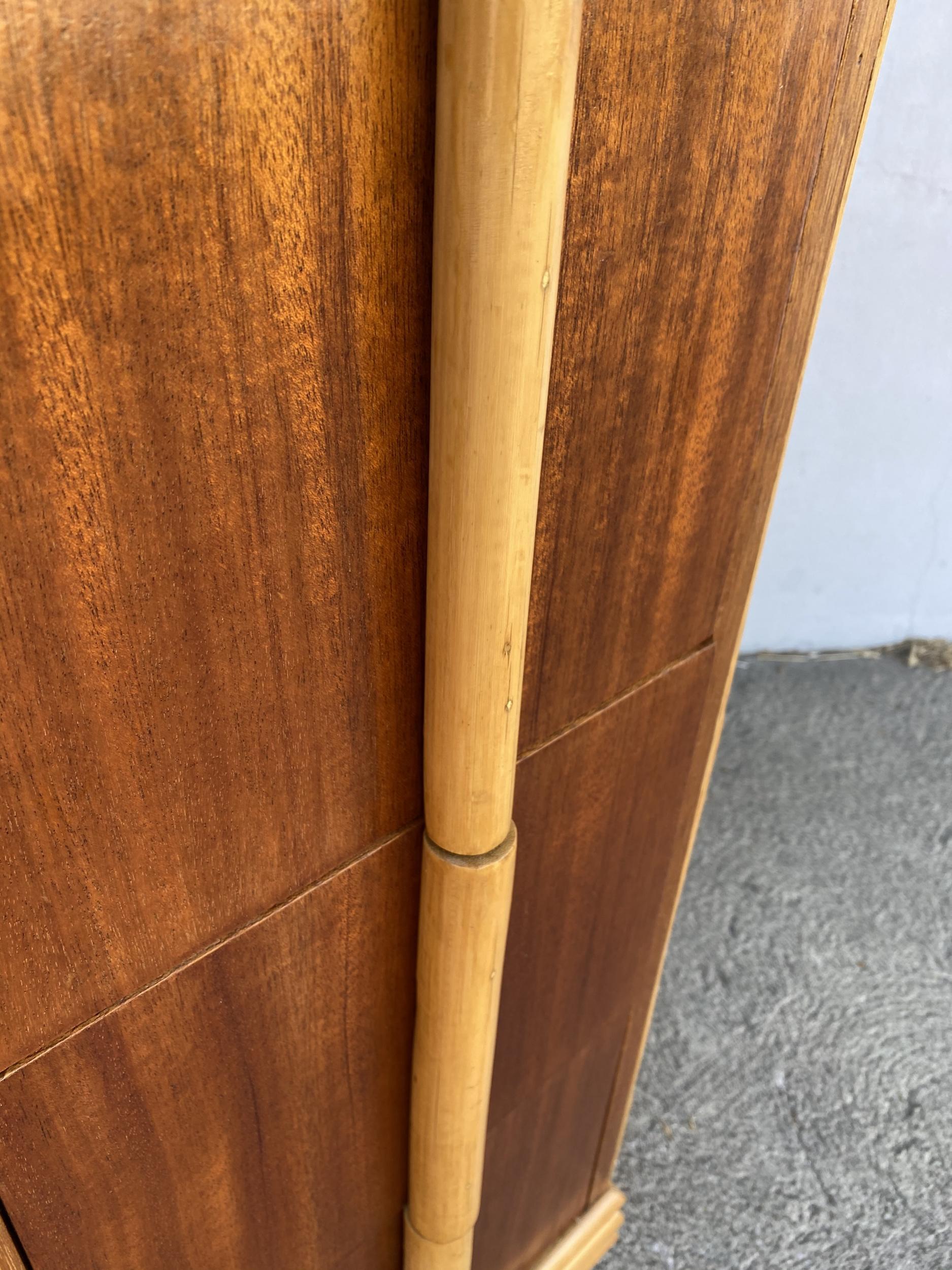 Midcentury Mahogany Vanity with Rattan Accents In Excellent Condition In Van Nuys, CA