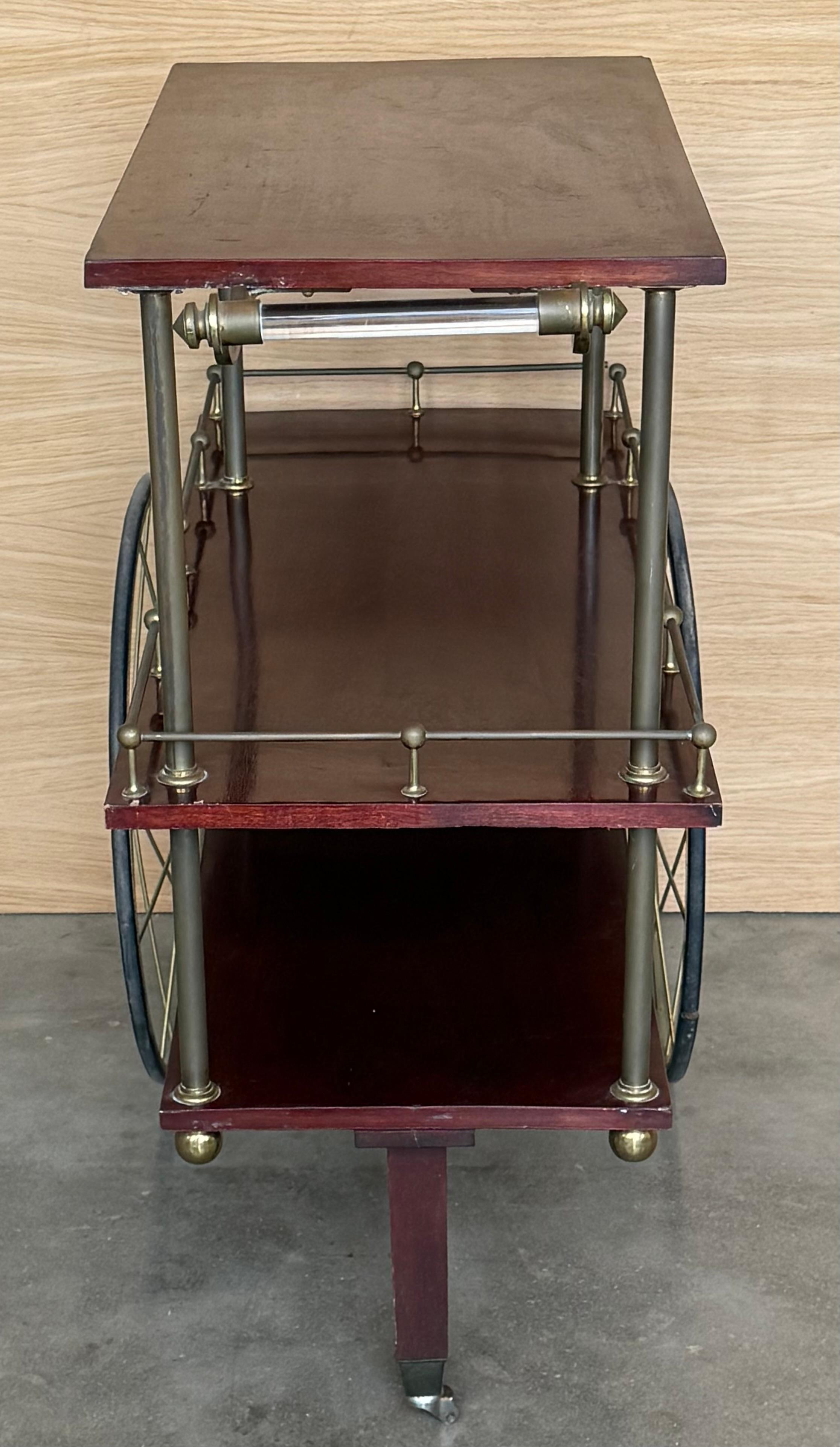 Mid-Century Mahogany Wood and Brass Italian Serving Bar Cart, 1960s. Three level For Sale 5