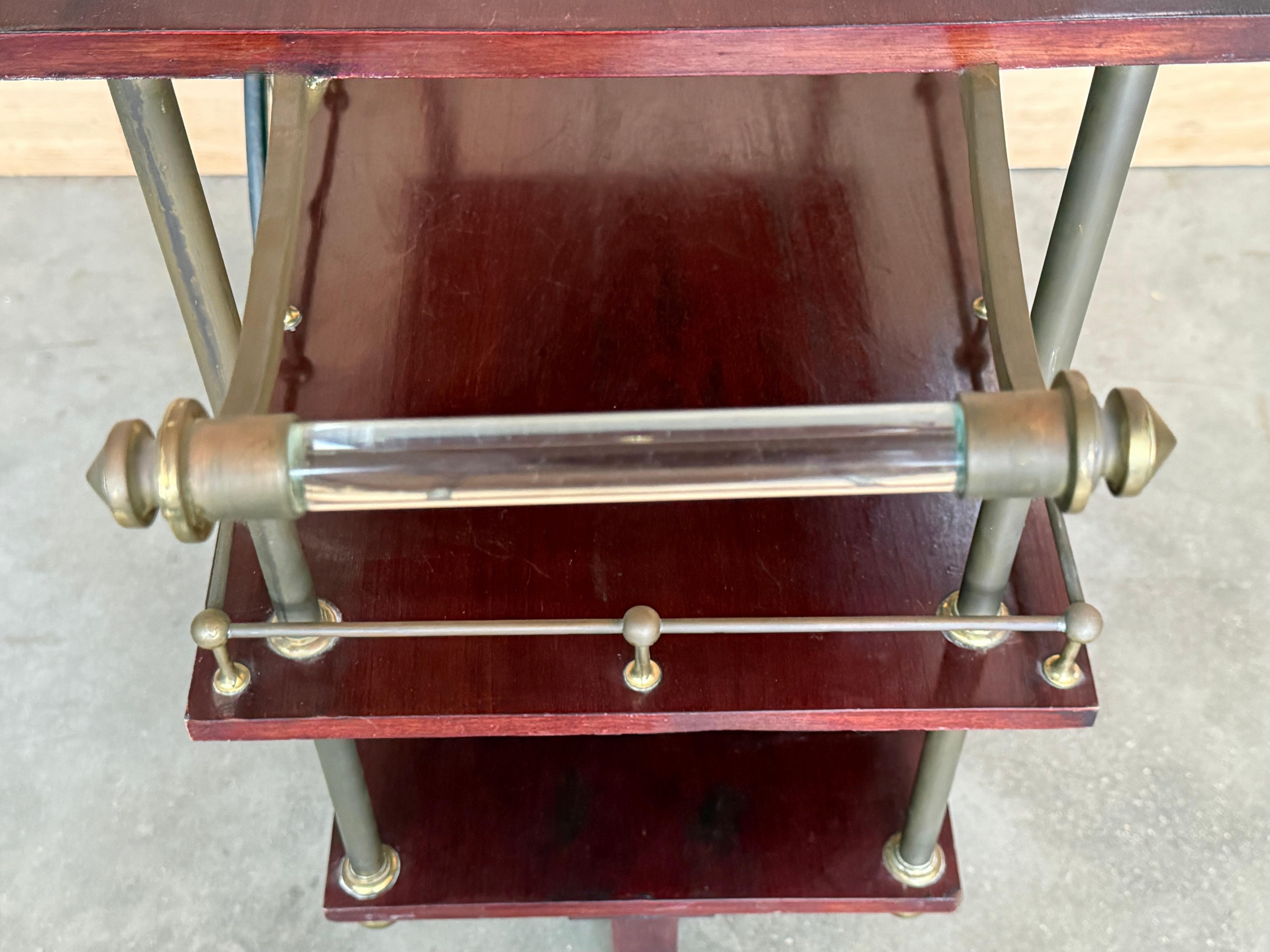 Mid-Century Mahogany Wood and Brass Italian Serving Bar Cart, 1960s. Three level For Sale 6