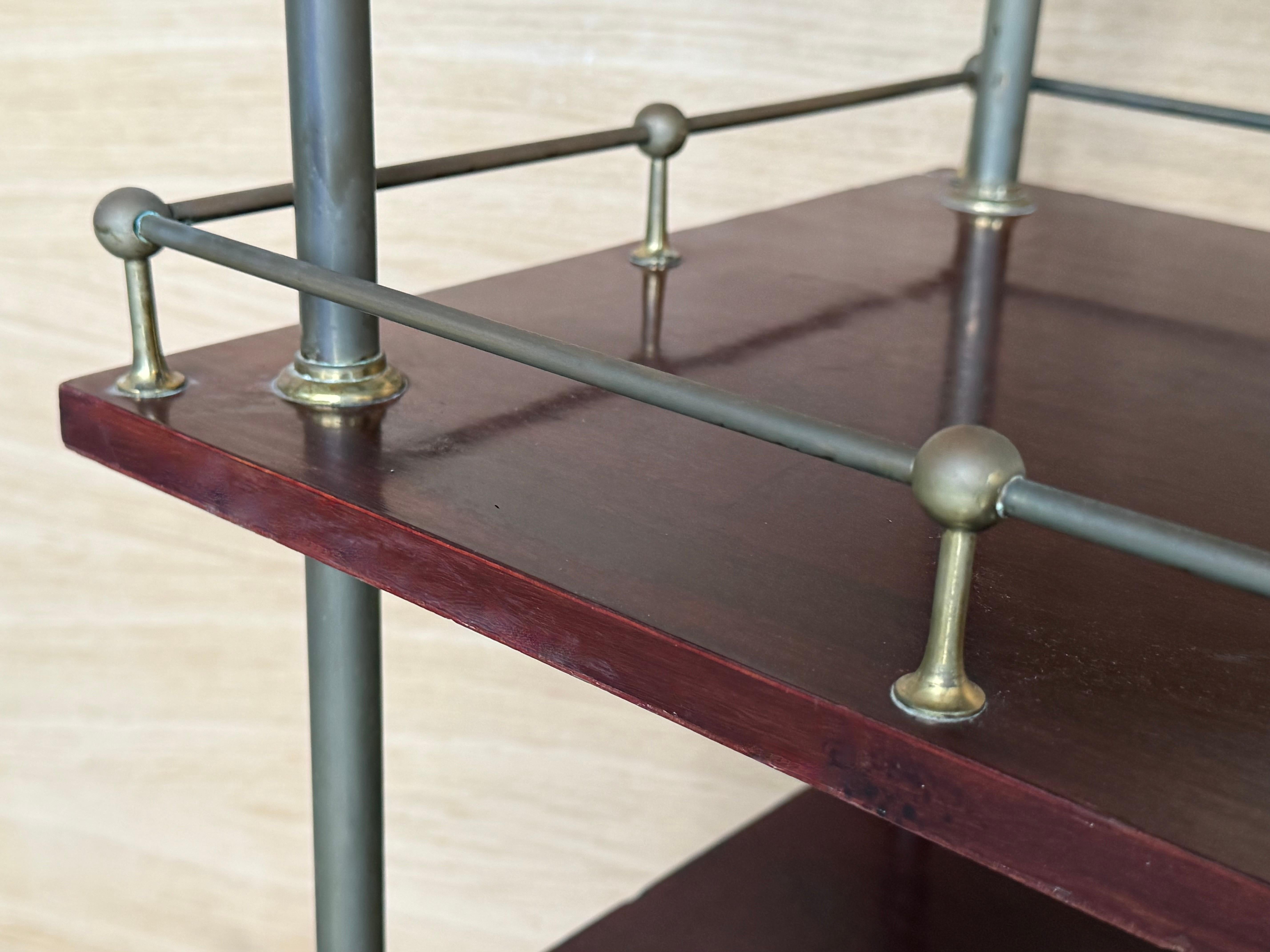Mid-Century Mahogany Wood and Brass Italian Serving Bar Cart, 1960s. Three level For Sale 8
