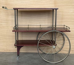 Mid-Century Mahogany Wood and Brass Italian Serving Bar Cart, 1960s. Three level