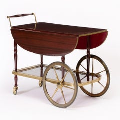 Carrello da bar e carrello da tè tedesco in legno di mogano e ottone, metà secolo 1960