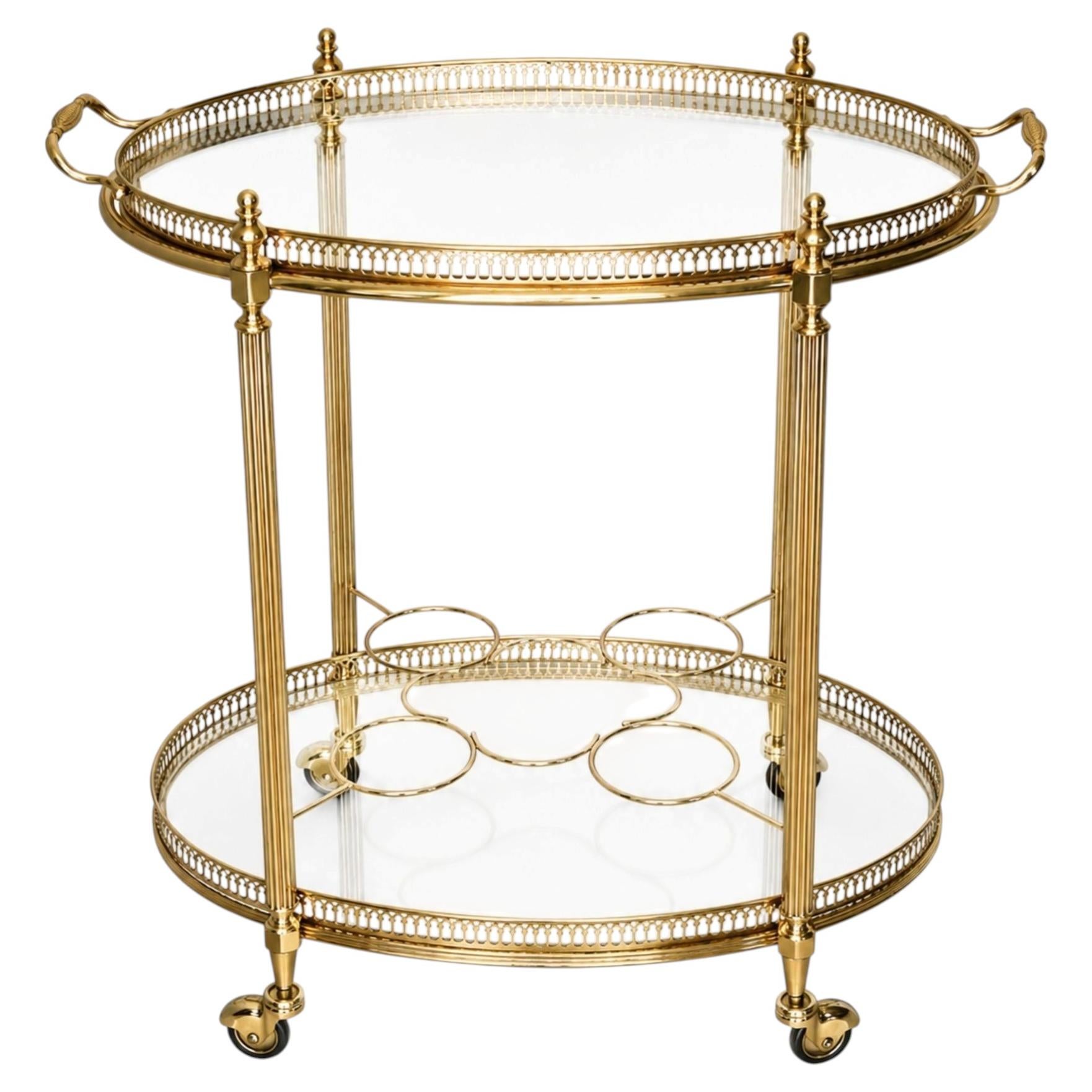 Mid-century Maison Baguès Brass Oval Bar Cart, circa 1960 For Sale