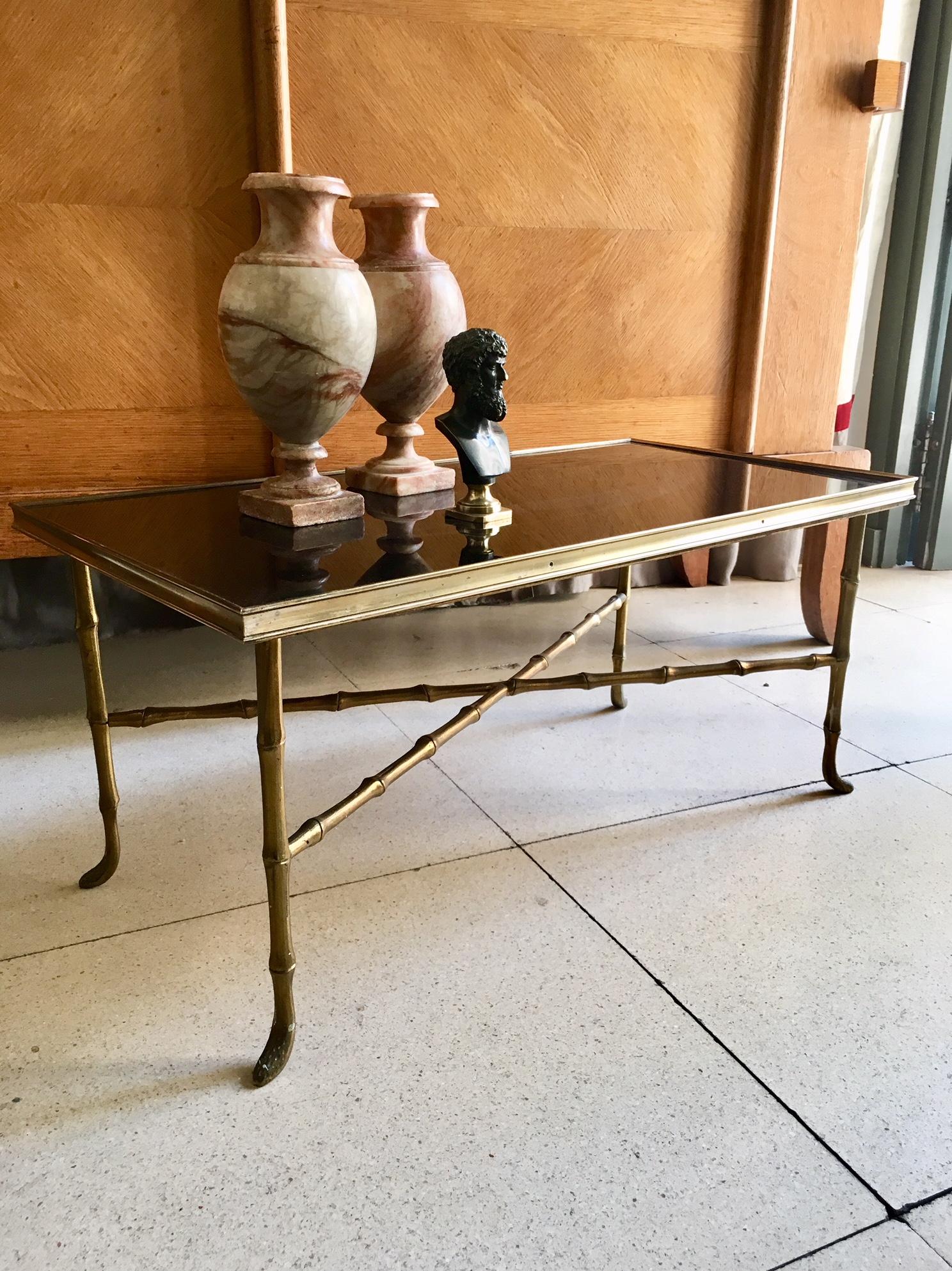 Mid-Century Maison Bagues Style Brass Faux Baboo Coffee Table For Sale 3