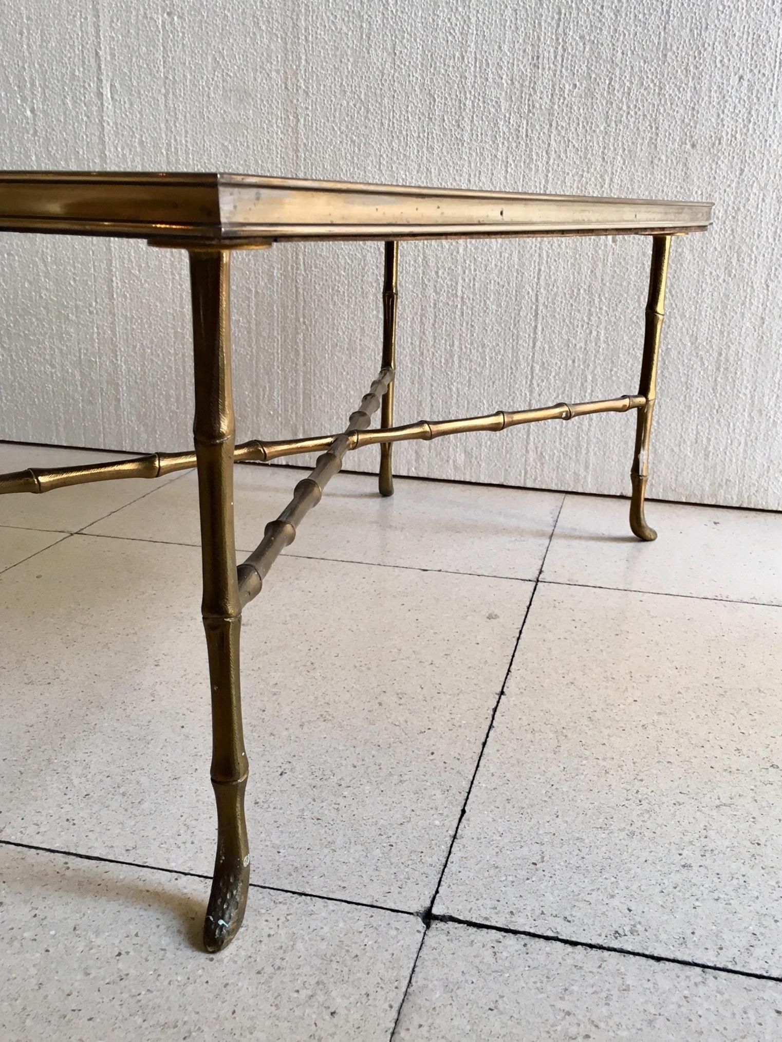 Mid-Century Maison Bagues Style Brass Faux Baboo Coffee Table For Sale 1