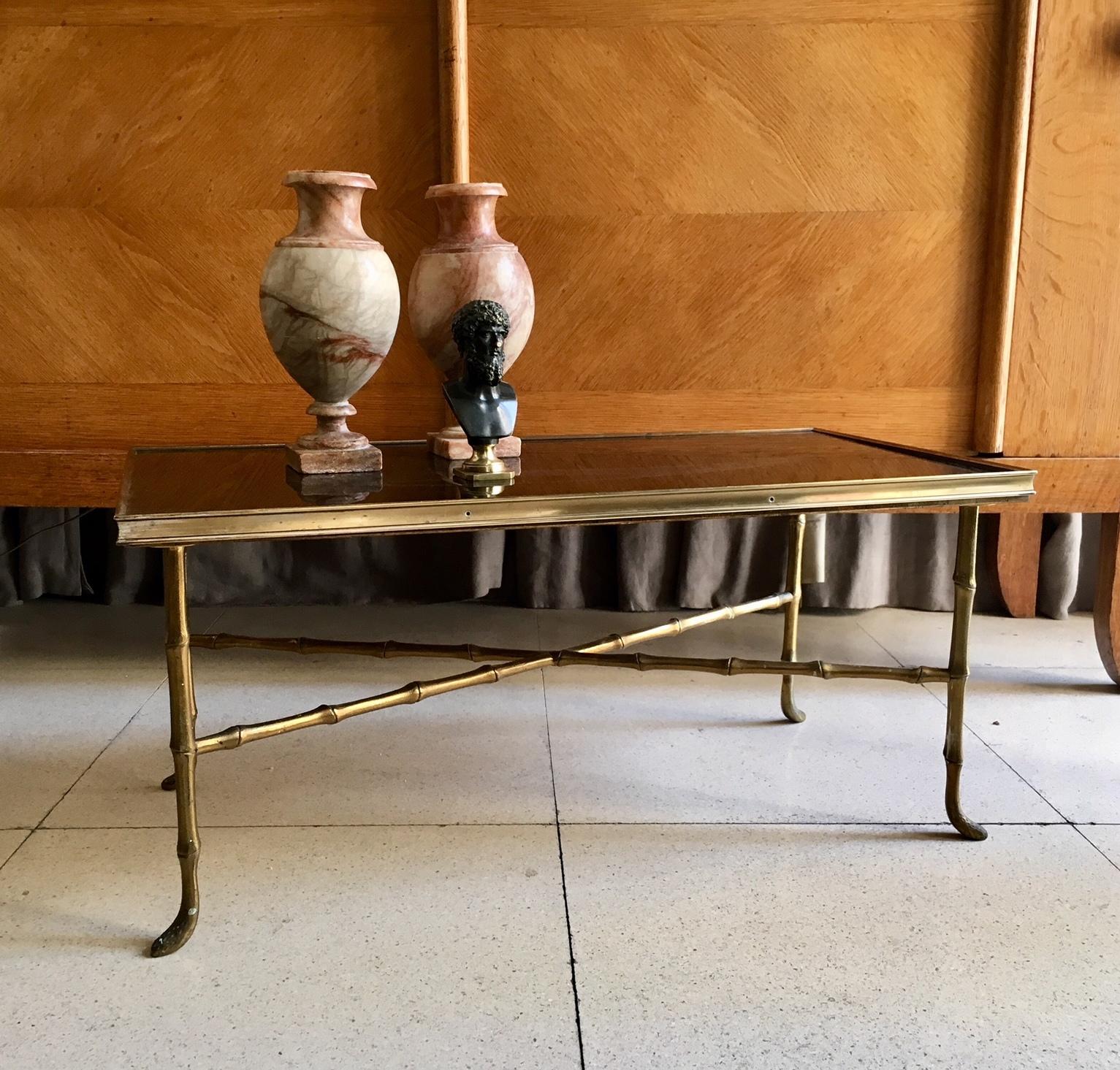 Mid-Century Maison Bagues Style Brass Faux Baboo Coffee Table For Sale 2
