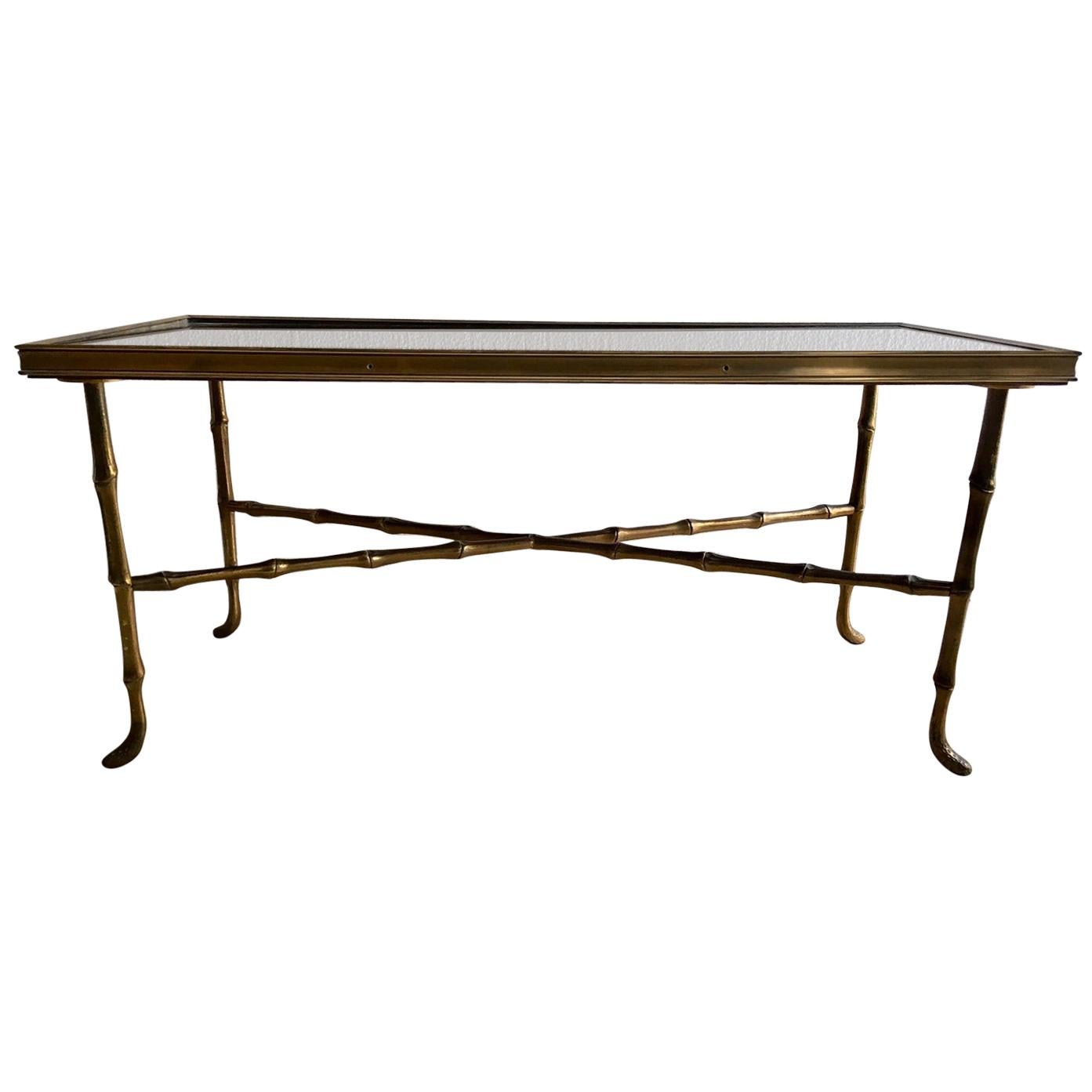 Mid-Century Maison Bagues Style Brass Faux Baboo Coffee Table For Sale