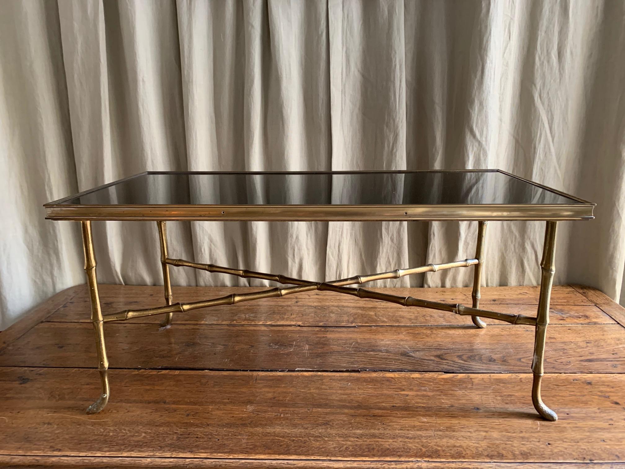 Mid-Century Maison Bagues Style Brass Faux Baboo Coffee Table For Sale 4