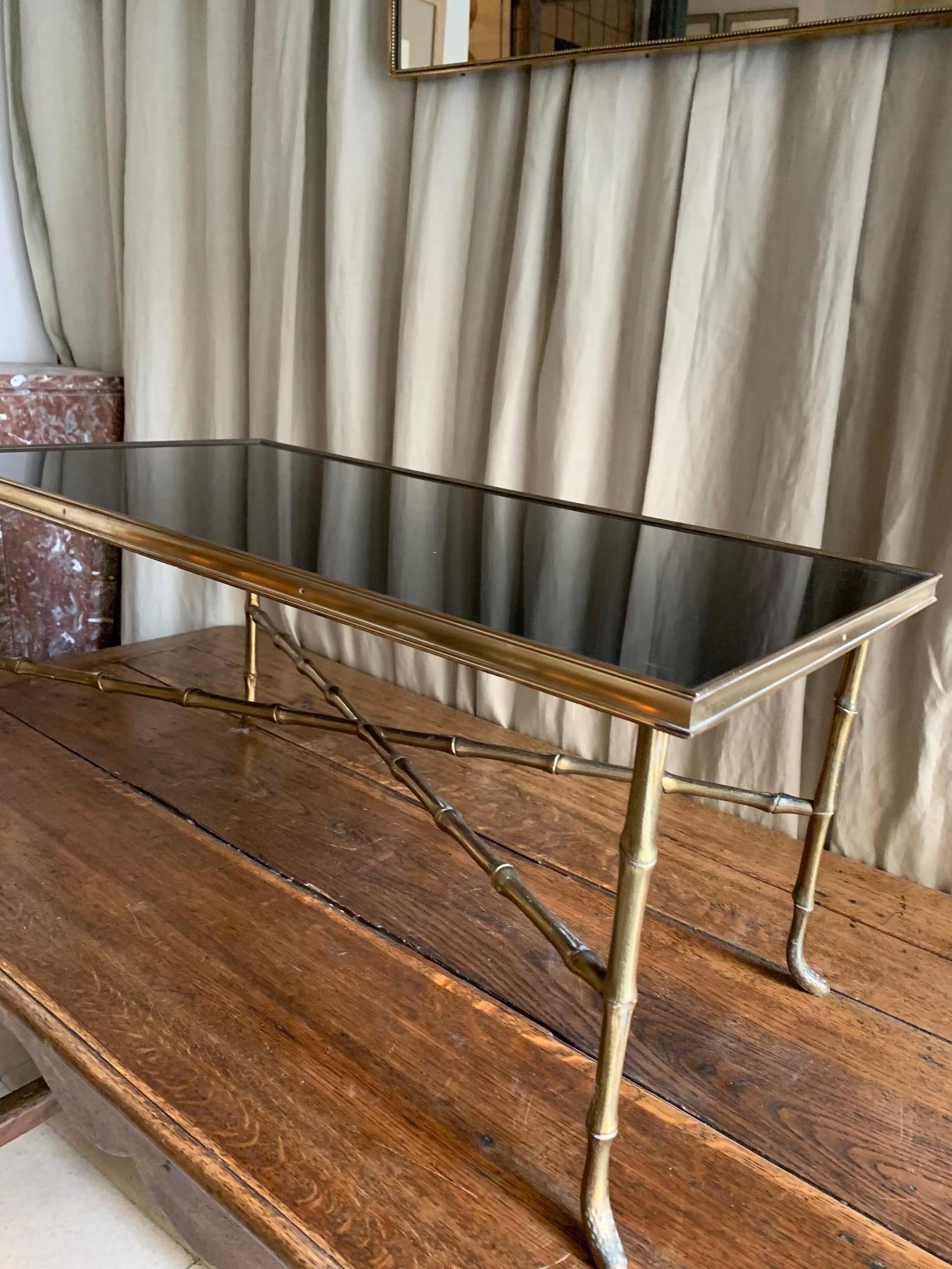 Mid-Century Maison Bagues Style Brass Faux Baboo Coffee Table For Sale 5