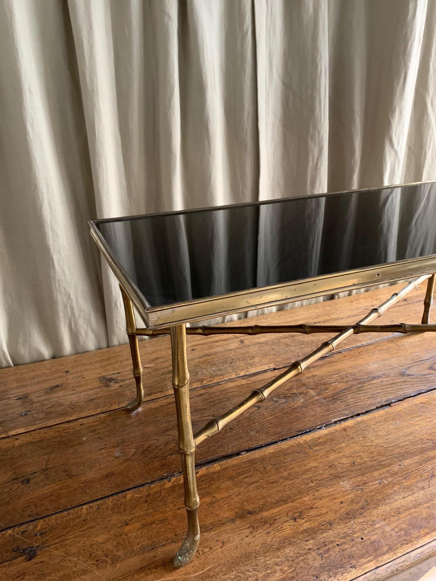 Mid-Century Maison Bagues Style Brass Faux Baboo Coffee Table For Sale 6
