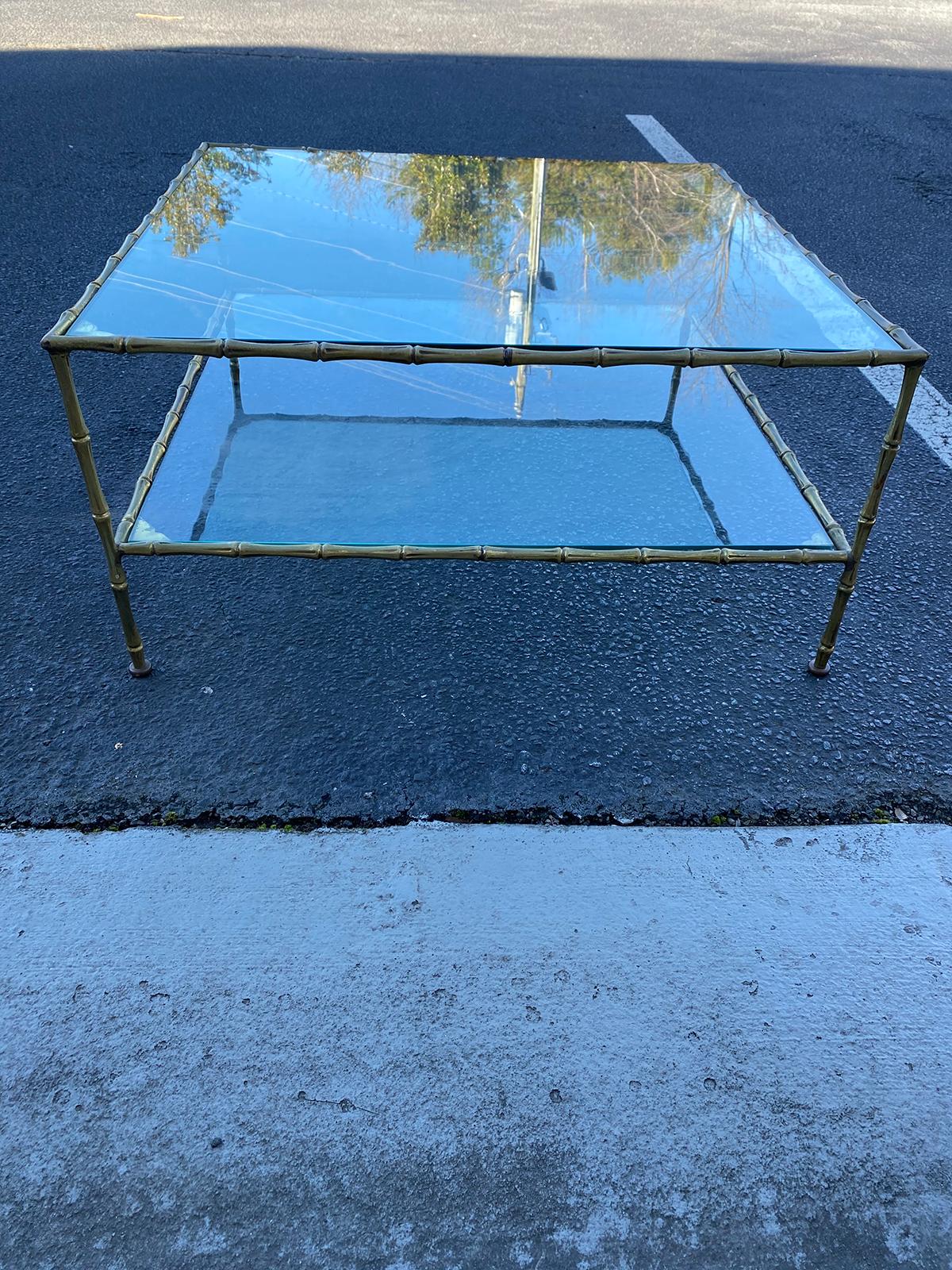 Mid Century Maison Baguès Style Bronze Faux Bamboo Square Two-Tier Coffee Table 8