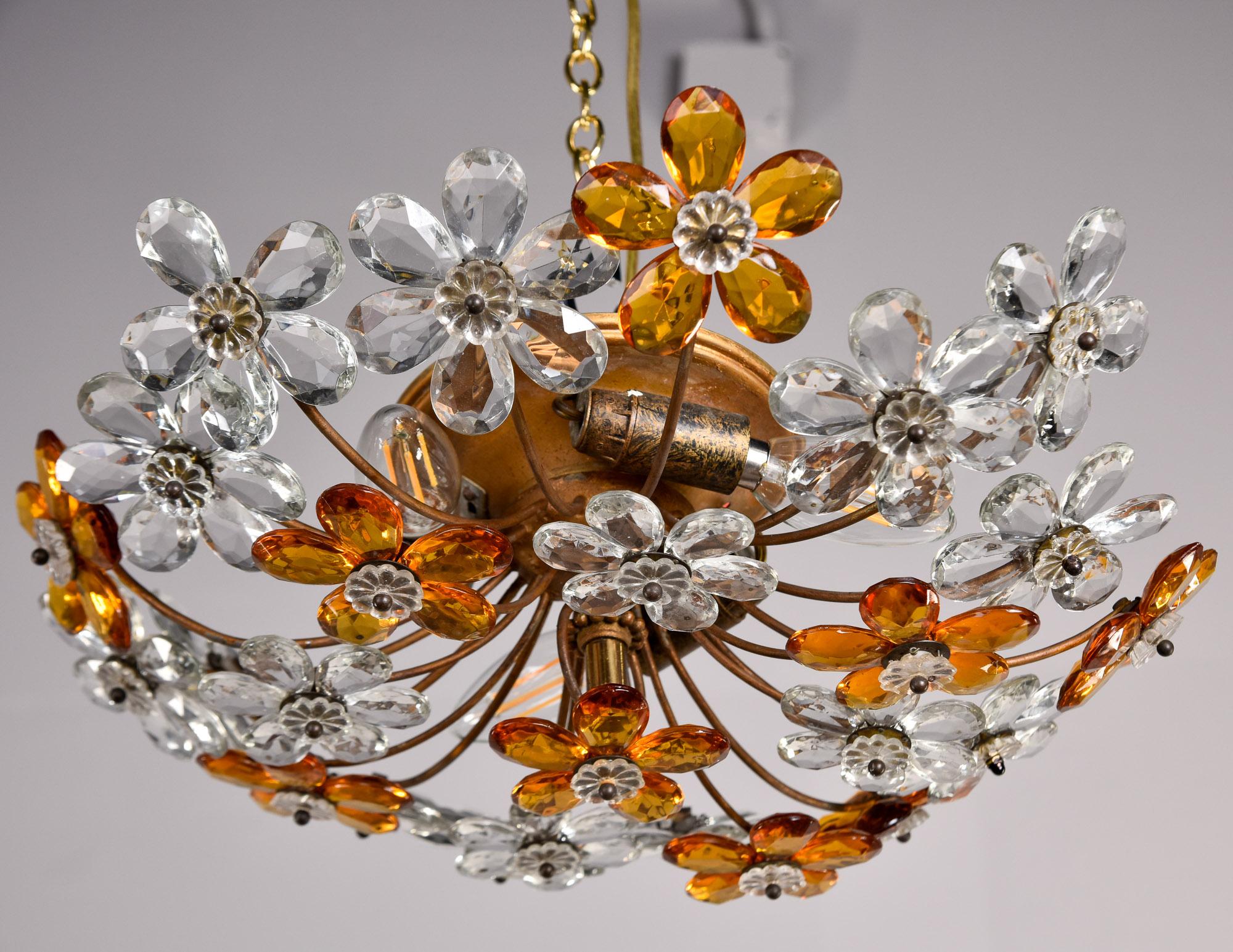 20ième siècle Plafonnier à fleur en cristal de style Maison Bagues du milieu du siècle dernier en vente